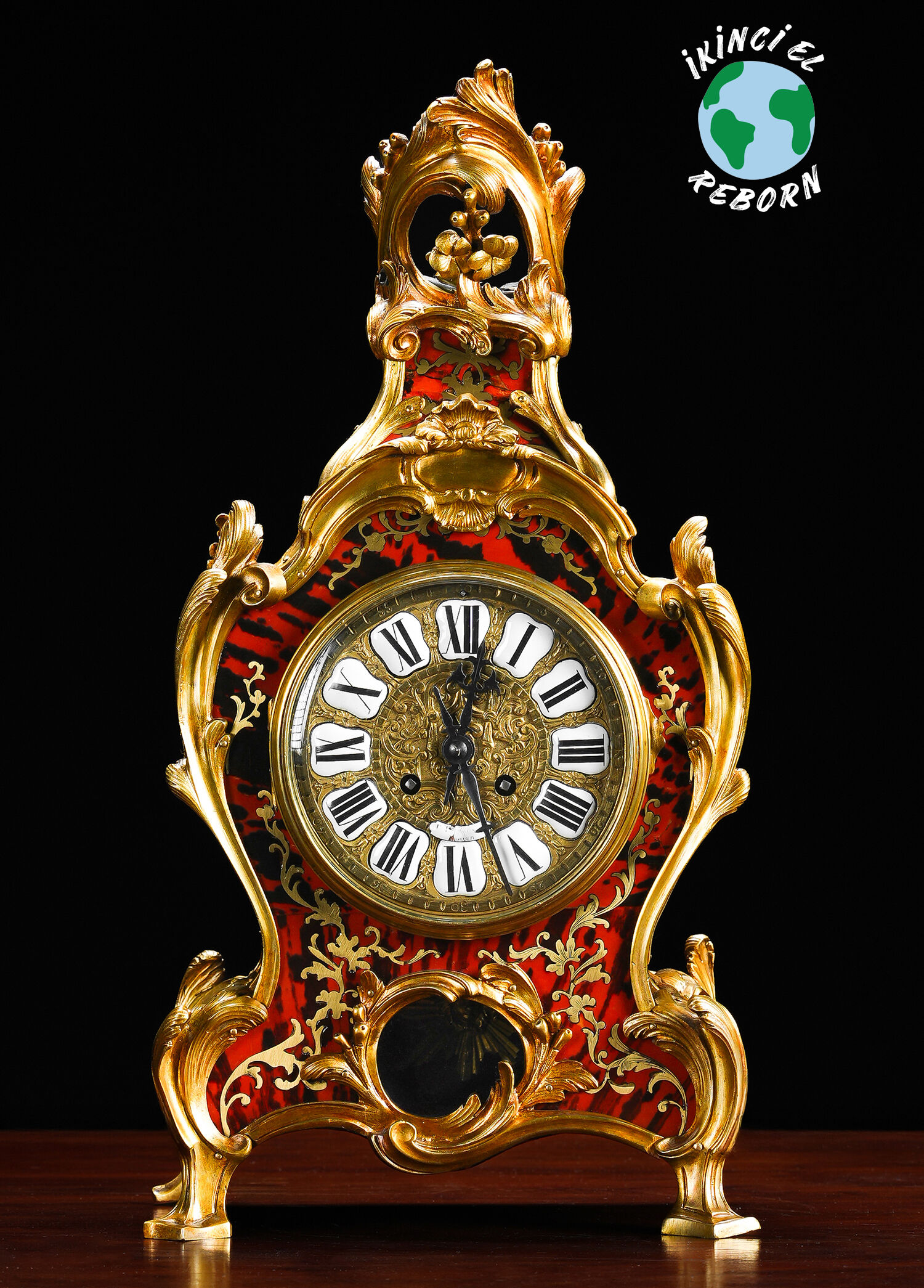Louis XV Stili Fransız Altın Rengi Antika Boulle Saati