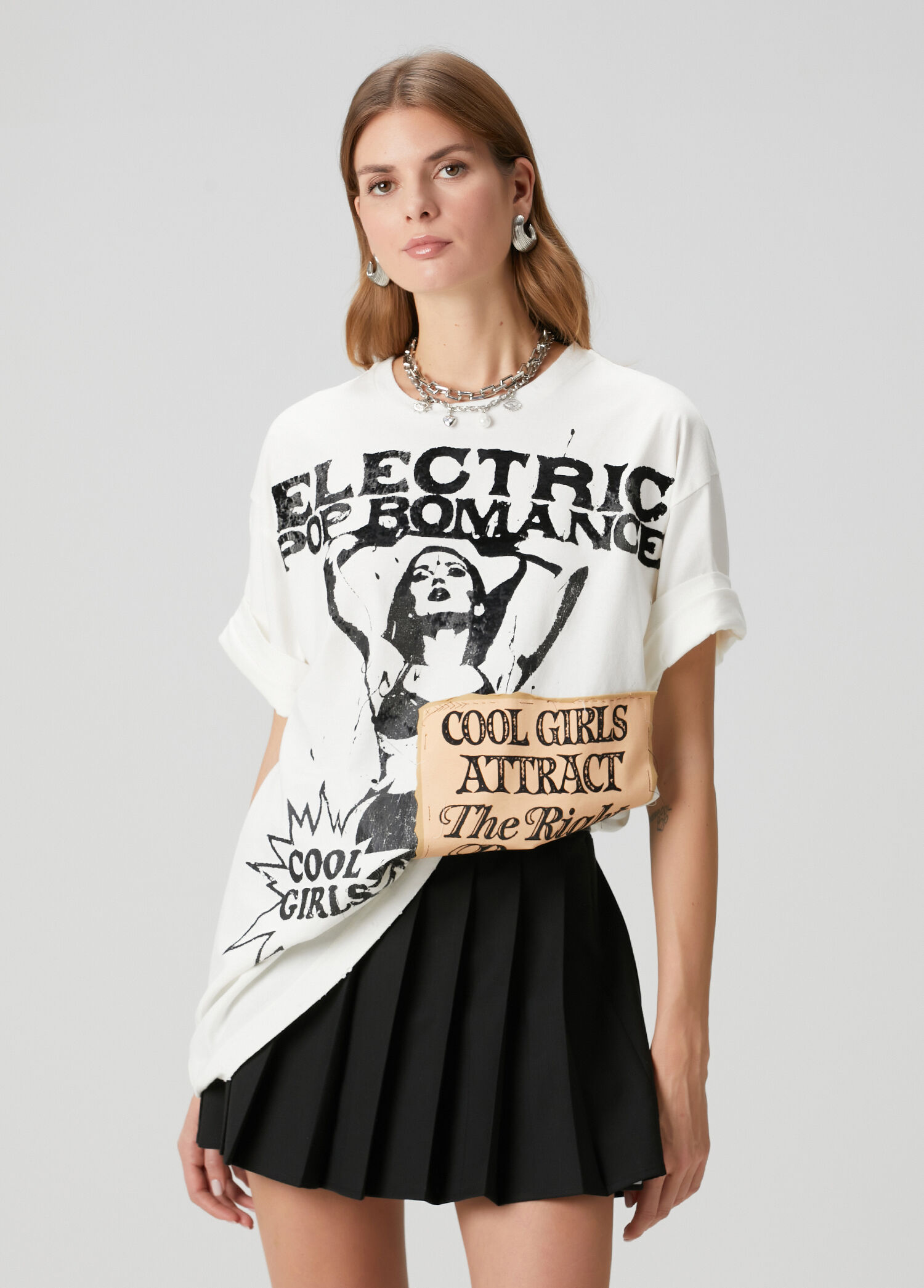 Oversized Beyaz Baskılı T-shirt