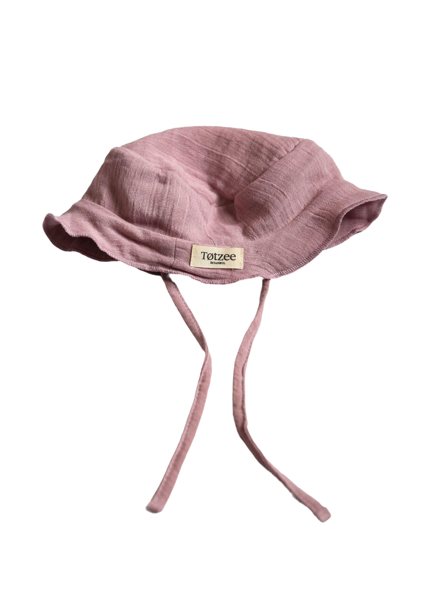 Lila Müslin Bucket Bağcıklı Kız Bebek Şapka
