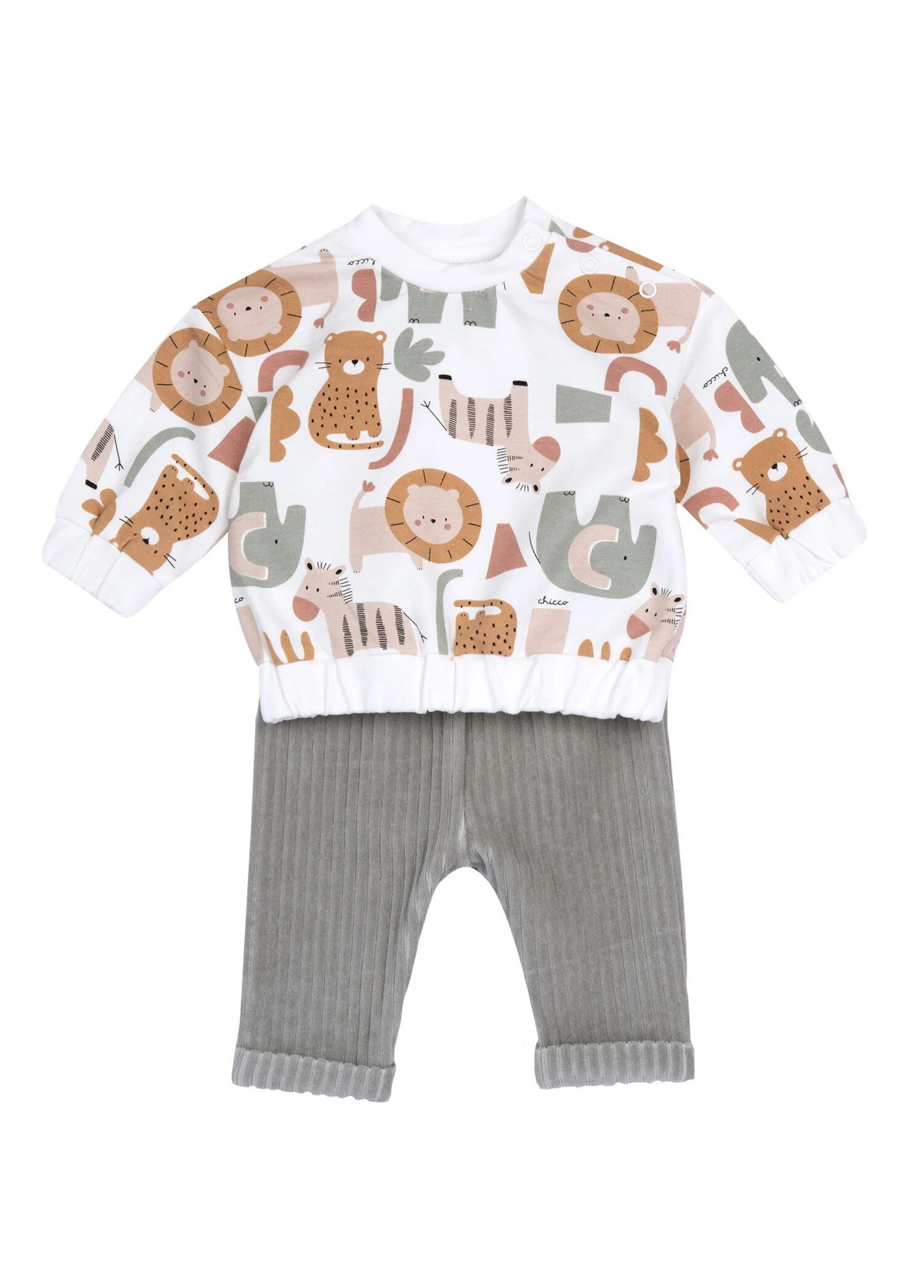 Renkli Pamuklu Uzun Kollu T-shirt ve Pantolon Unisex Bebek 2'li Set
