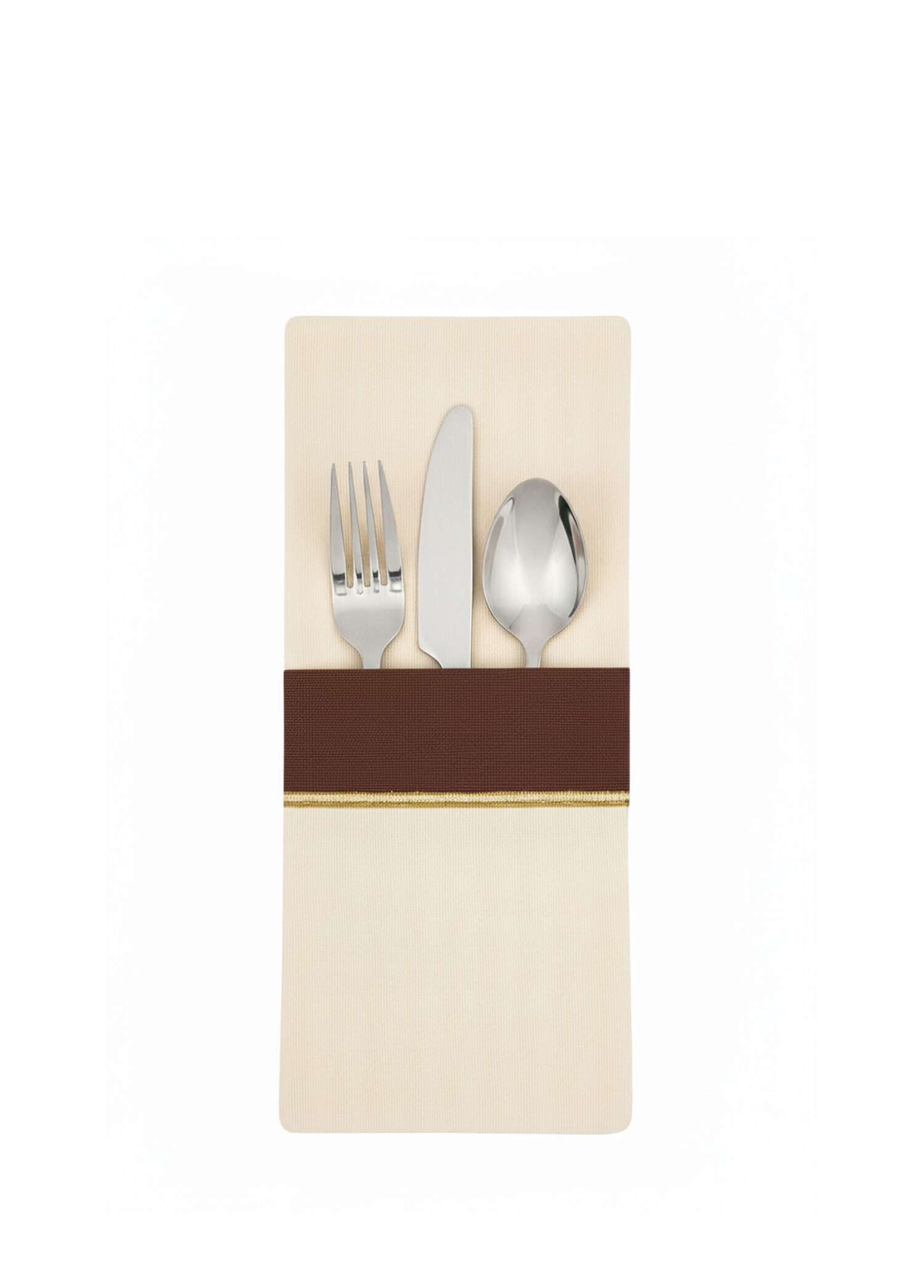 Brown Elegance Kahverengi Detaylı Pamuklu 4'lü Çatal Bıçak Kesesi Seti