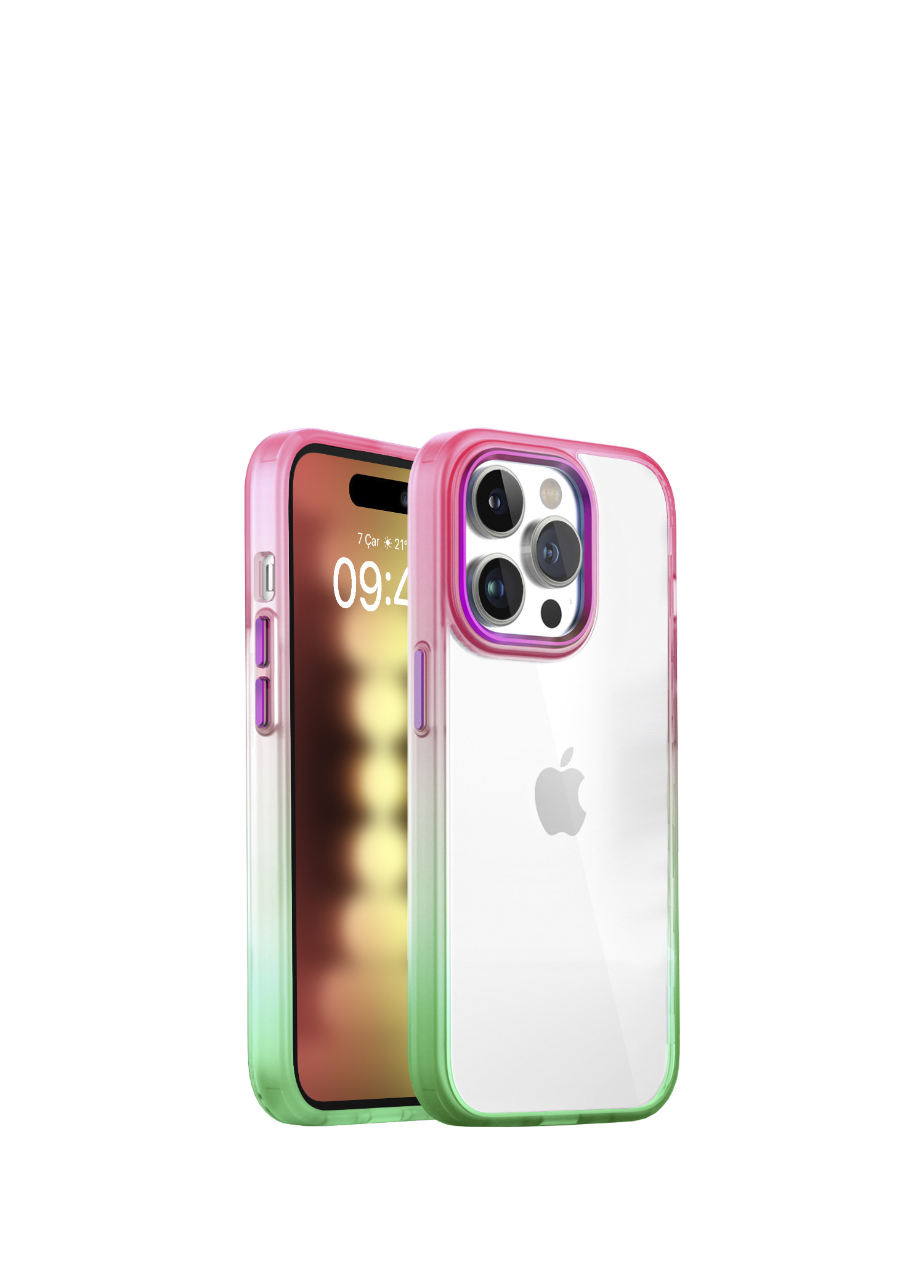 iPhone 15 Pro Air Bumper Rainbow Pink Green Plastik Kılıf