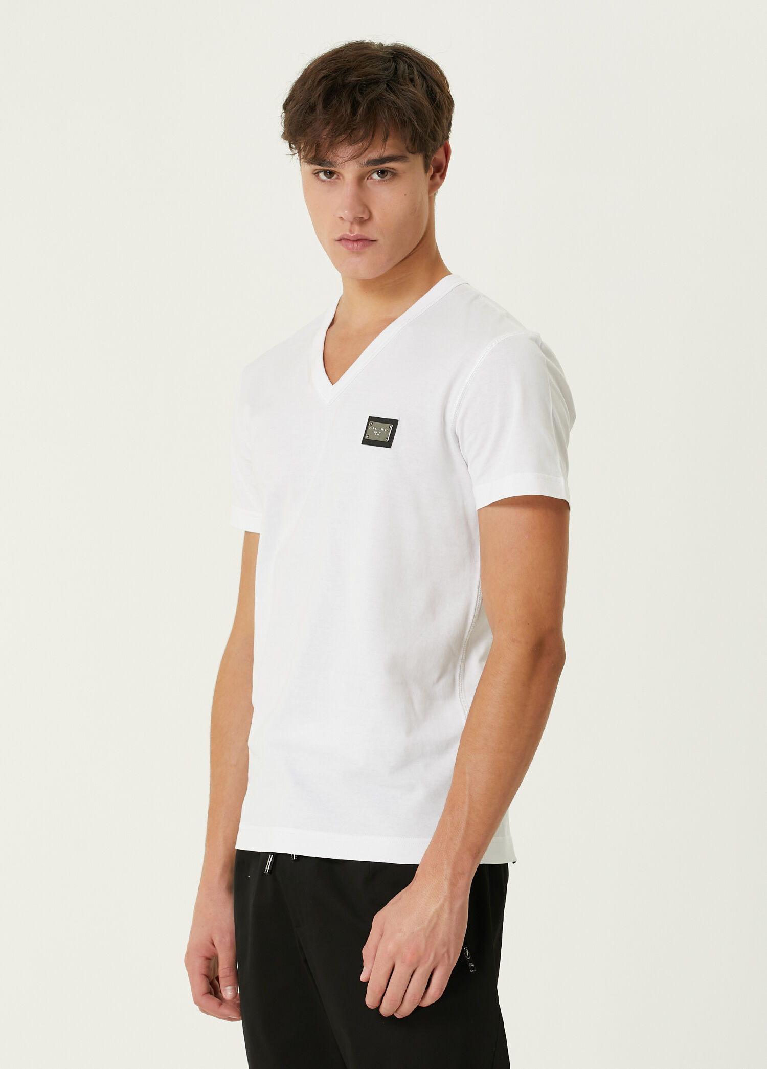 Dolce&Gabbana Beyaz Erkek Beyaz V Yaka Logo Detaylı T-shirt