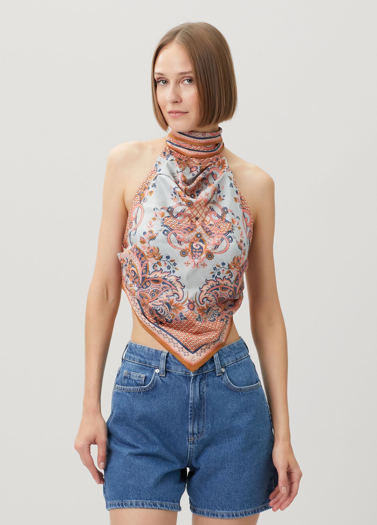 Aster Scarf Blue Paisley Print Silk Blouse
