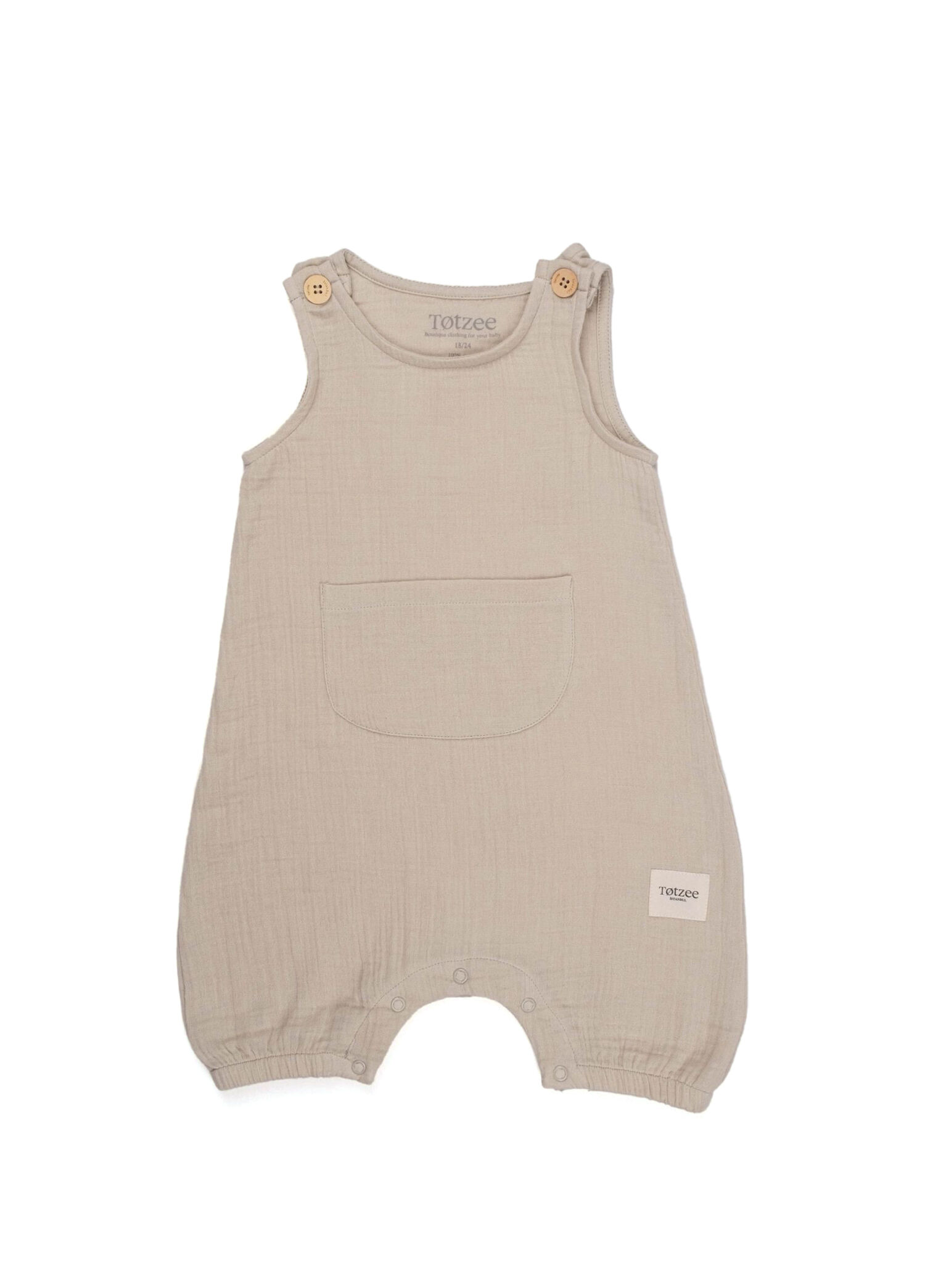 Ay Işığı Bej Müslin Kanguru Cepli Unisex Bebek Salopet