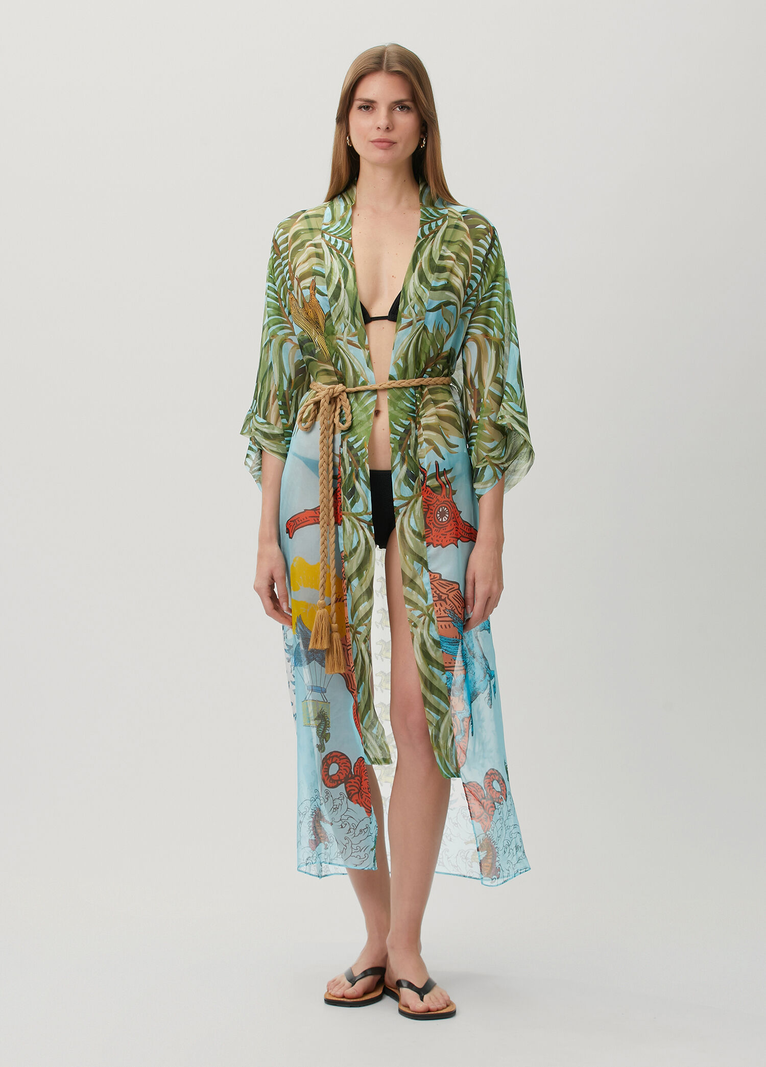 Jilda Pegasus Desenli İpek Kimono