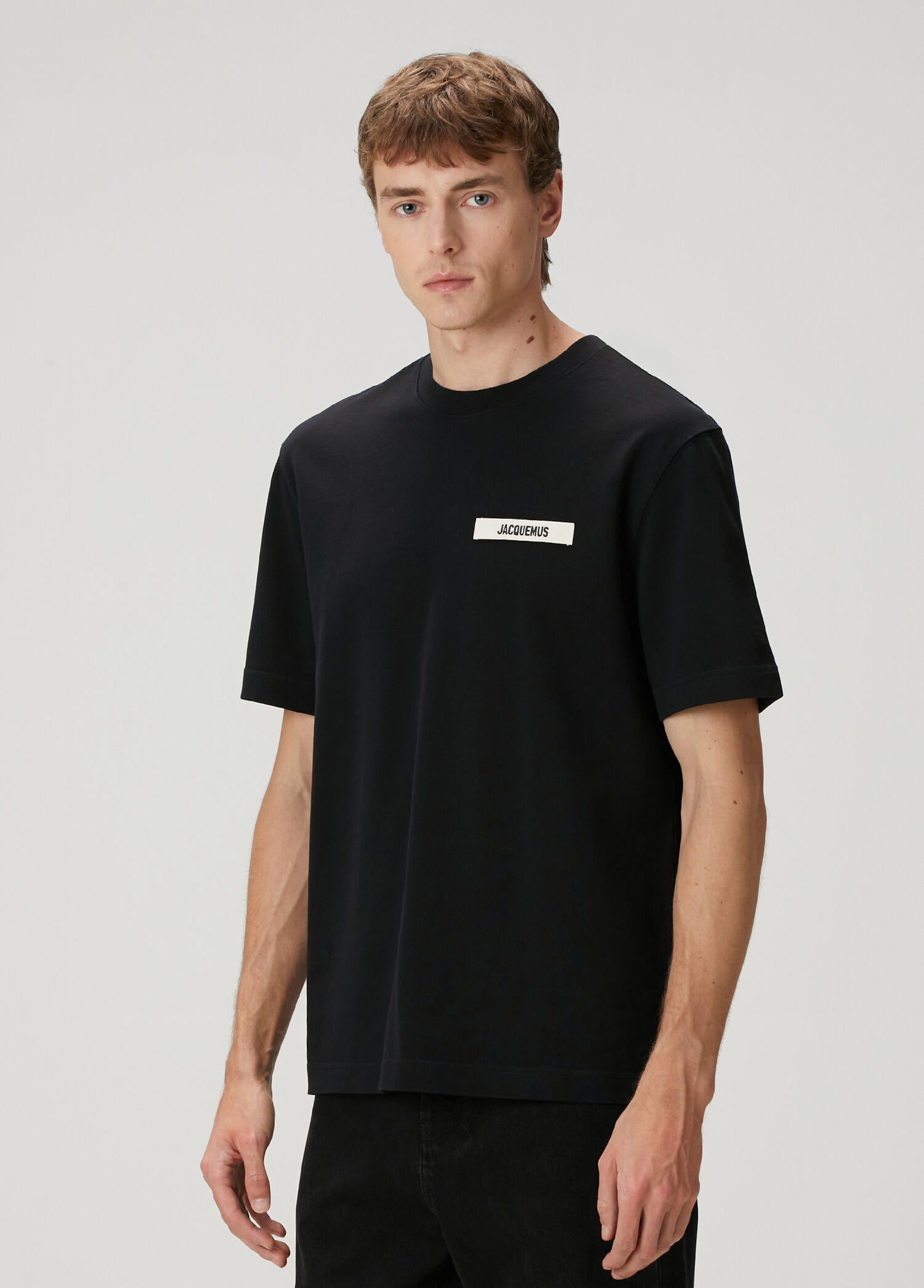 Jacquemus Siyah Erkek Gros Grain Siyah Logo Patchli T-shirt
