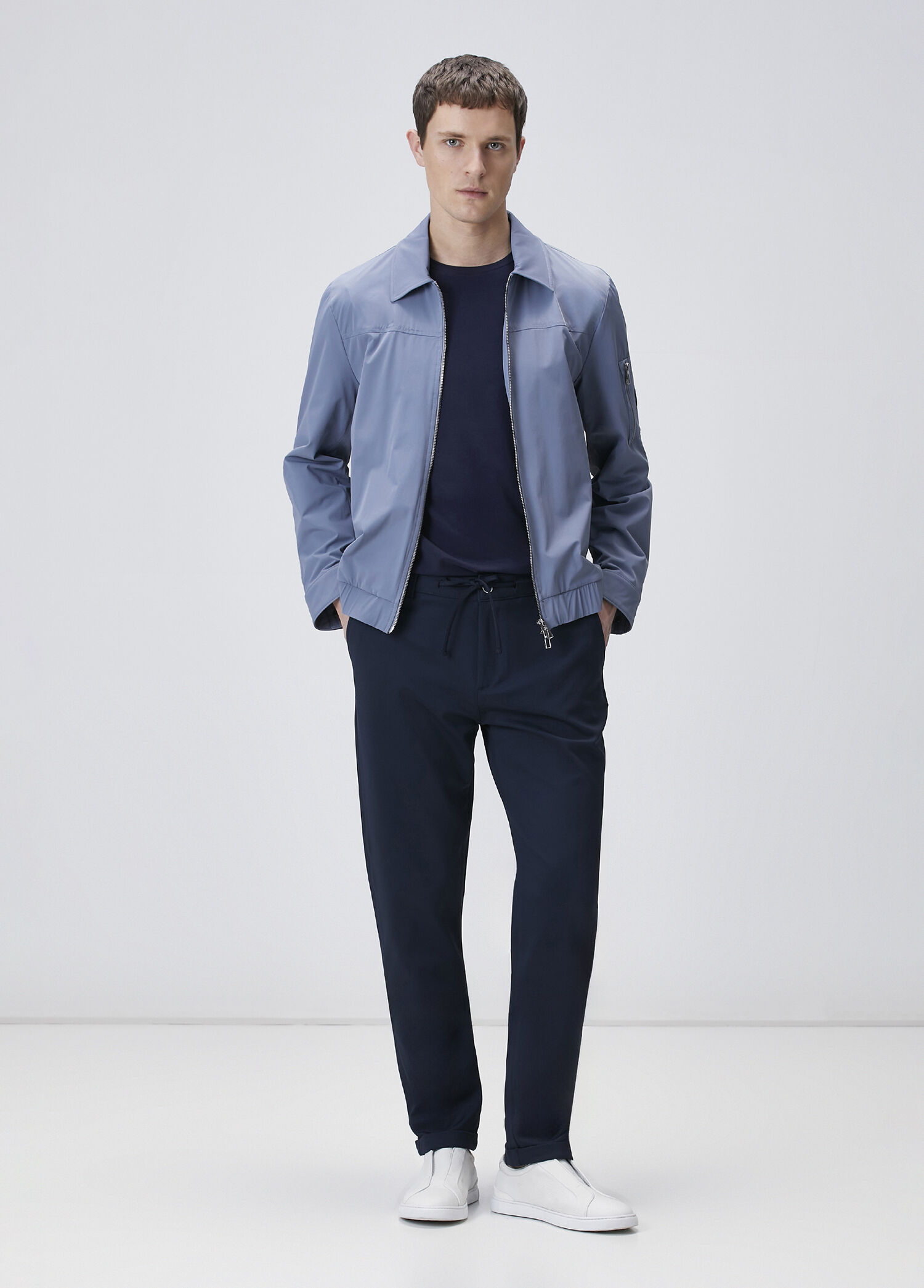 Lacivert Duble Paça Diyagonal Örme Jogger Pantolon