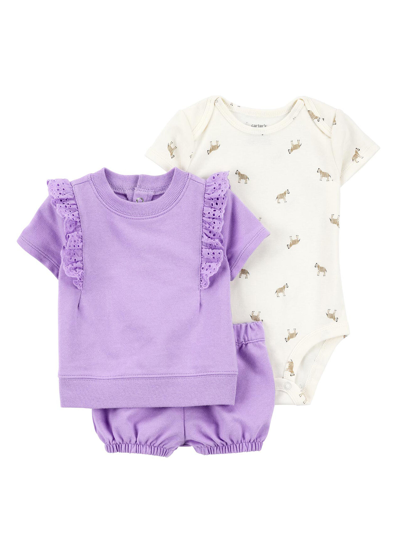 Mor Kısa Kollu T-Shirt Body ve Şort Kız Bebek 2'li Set