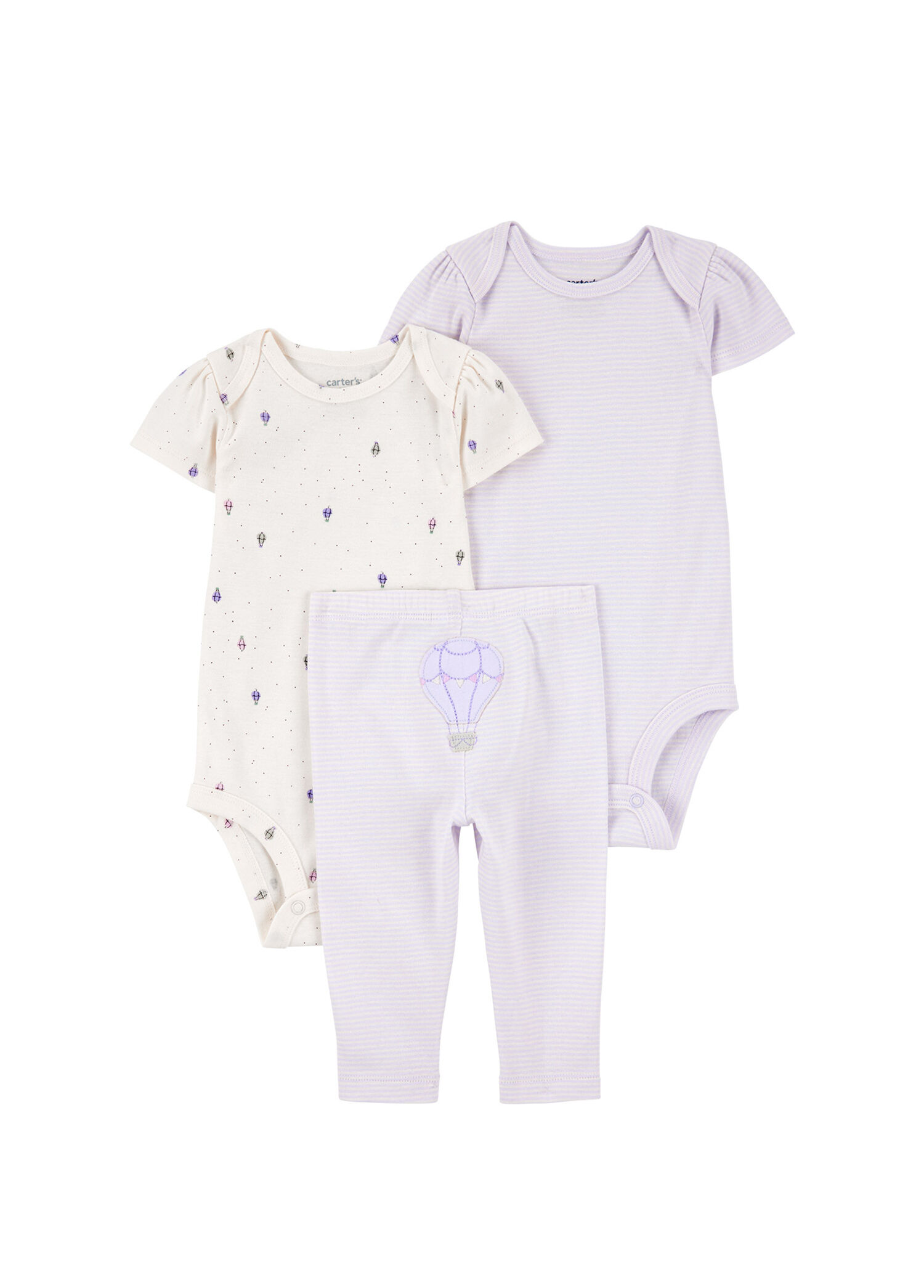 Mor Kısa Kollu Body Pantolon Kız Bebek 3'lü Set
