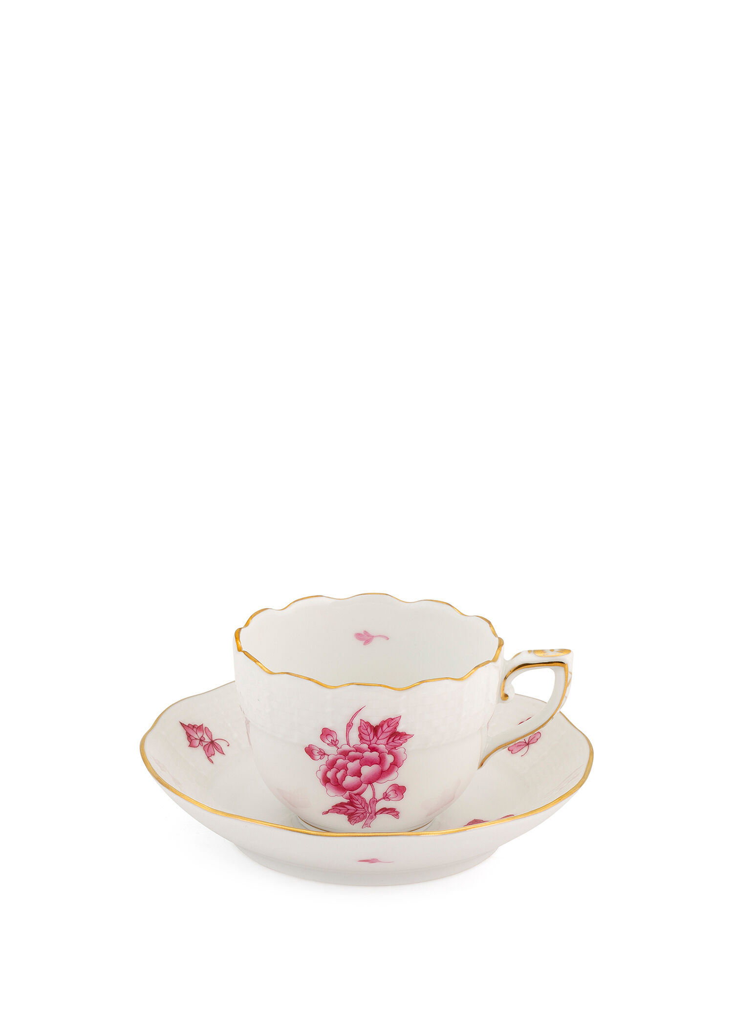 Victoria Papillons Et Fleurs Desenli Pembe Porselen Kahve Fincanı ve Tabağı