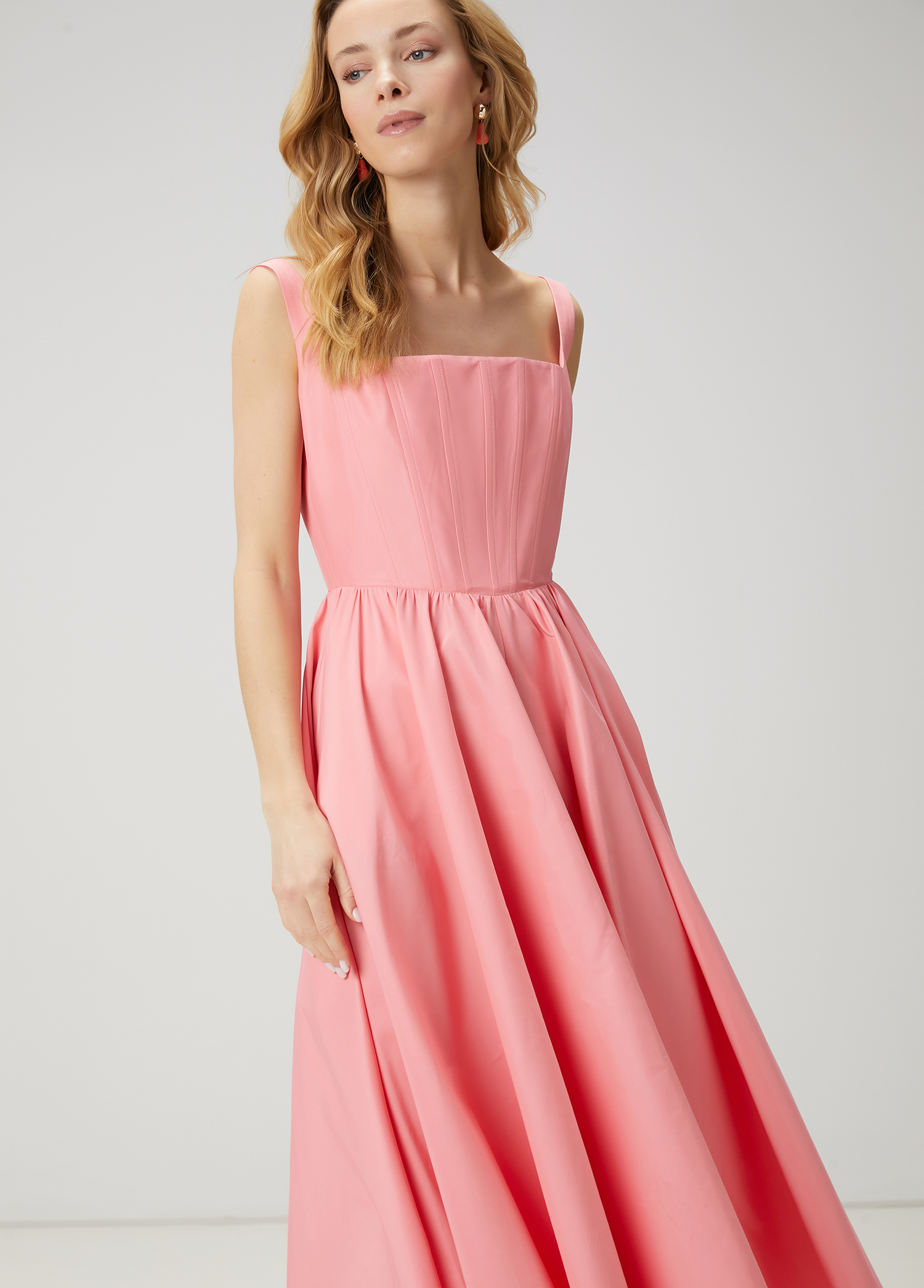 Pembe Maksi Tafta Elbise_3