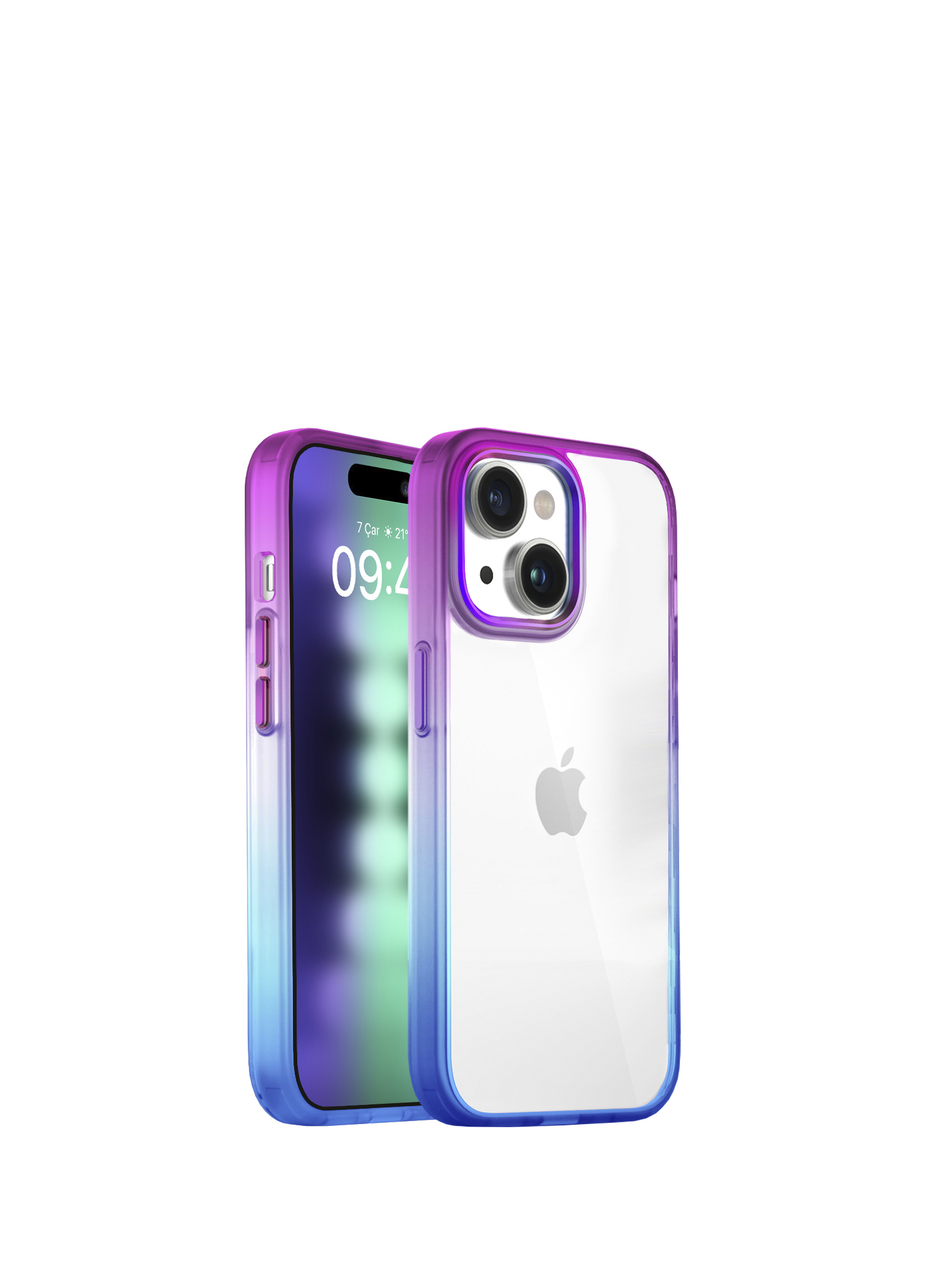 iPhone 15 Plus Air Bumper Rainbow Blue Purple Plastik Kılıf