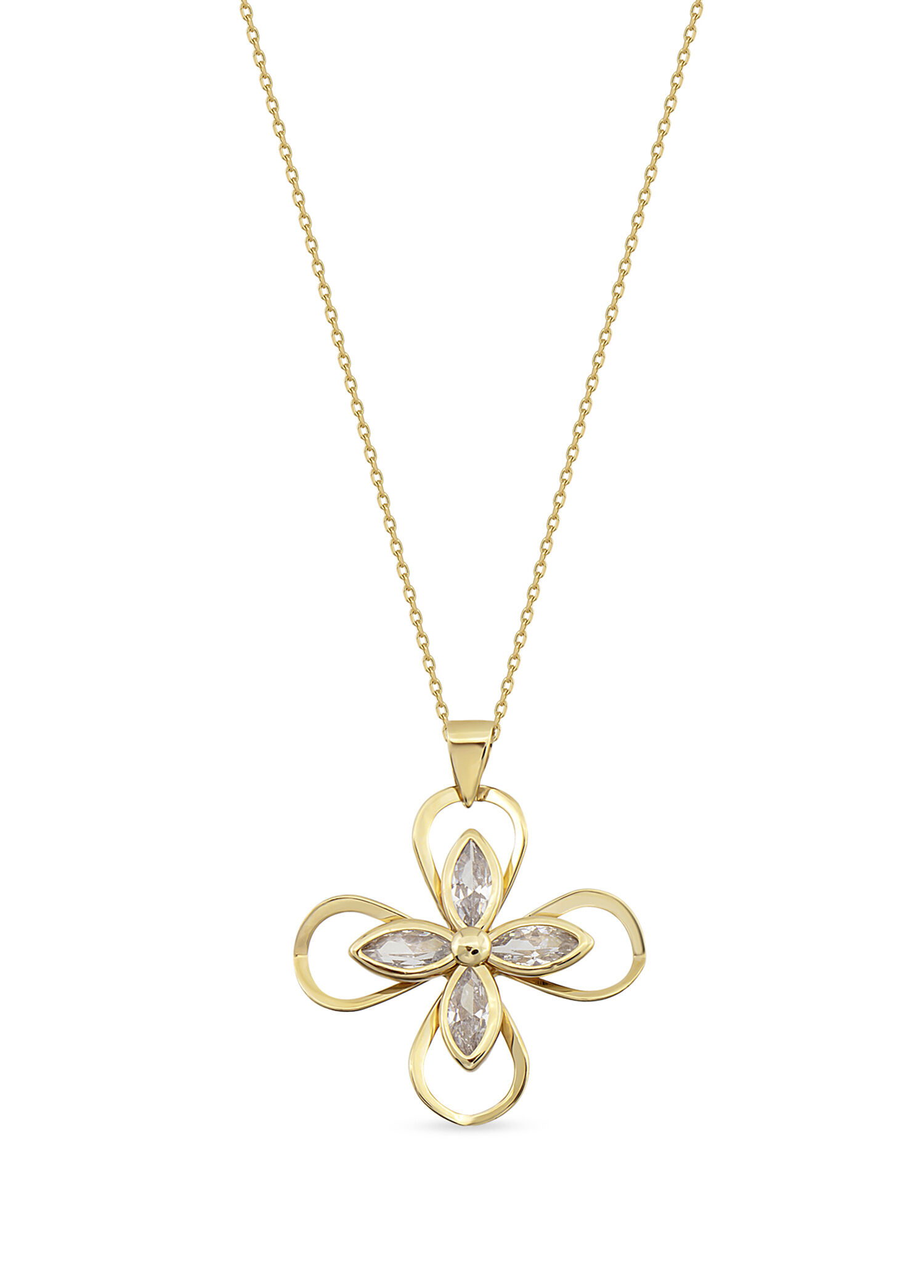 White Flower Taşlı 14 Ayar Altın Kadın Kolye