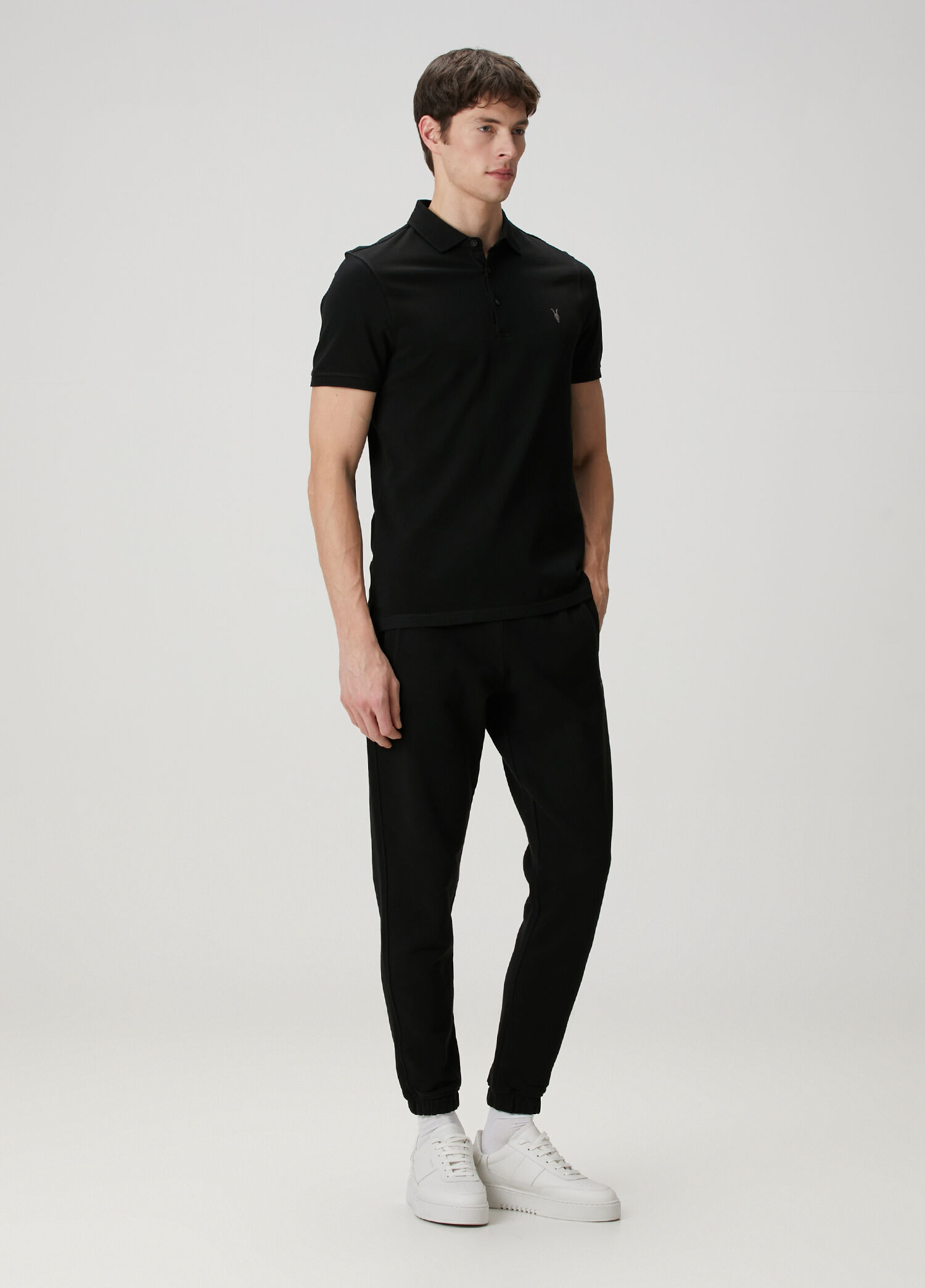 AllSaints Siyah Erkek Reform Siyah Polo Yaka Organik Pamuk T-shirt