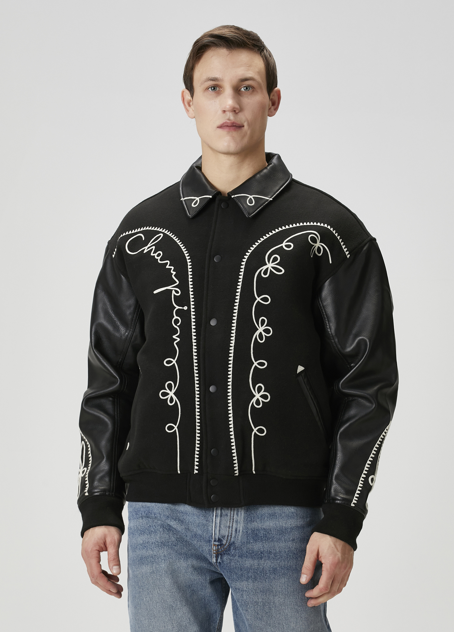 x Angelo Baque Varsity Siyah Bomber Ceket