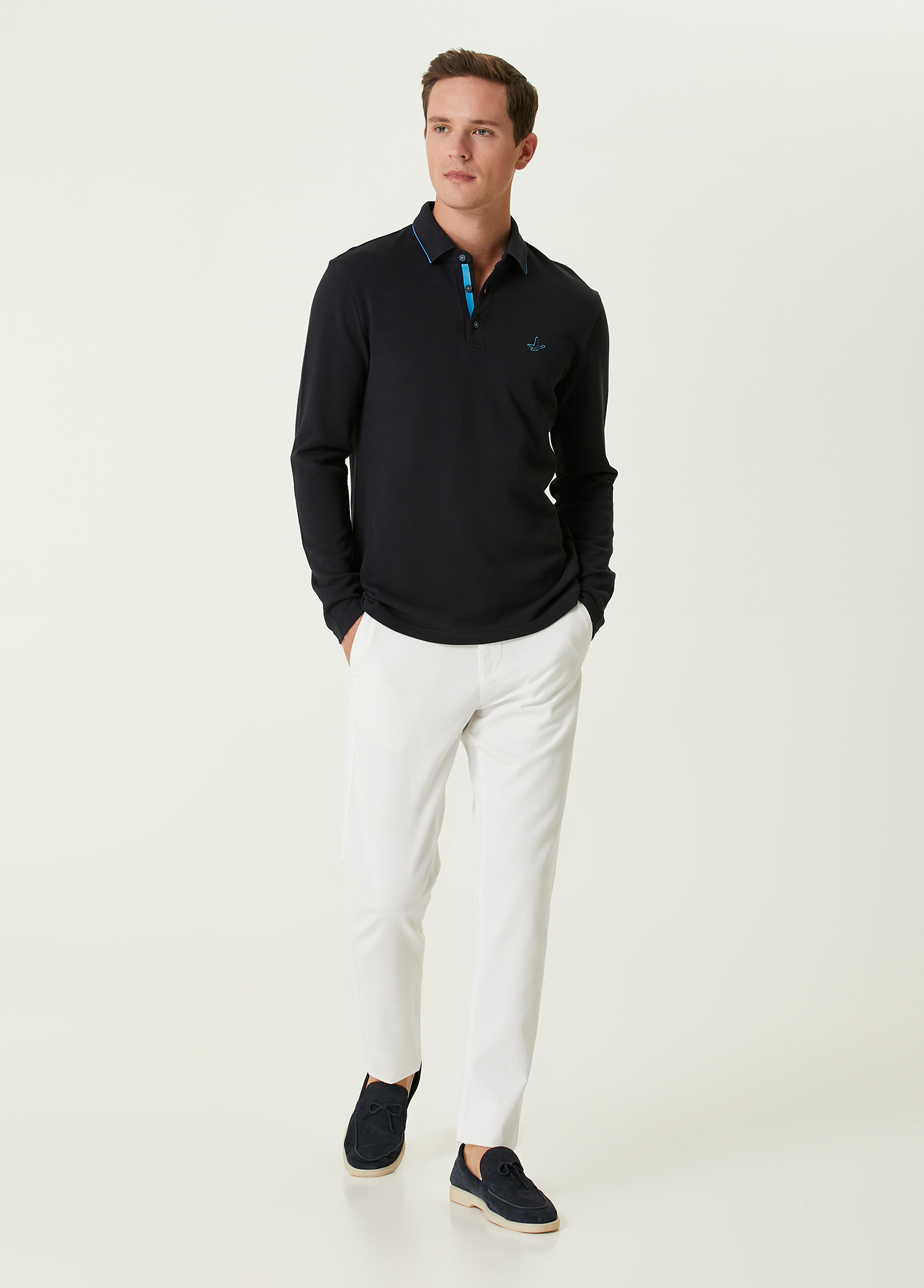 Slim Fit Lacivert Polo Yaka Sweatshirt_2