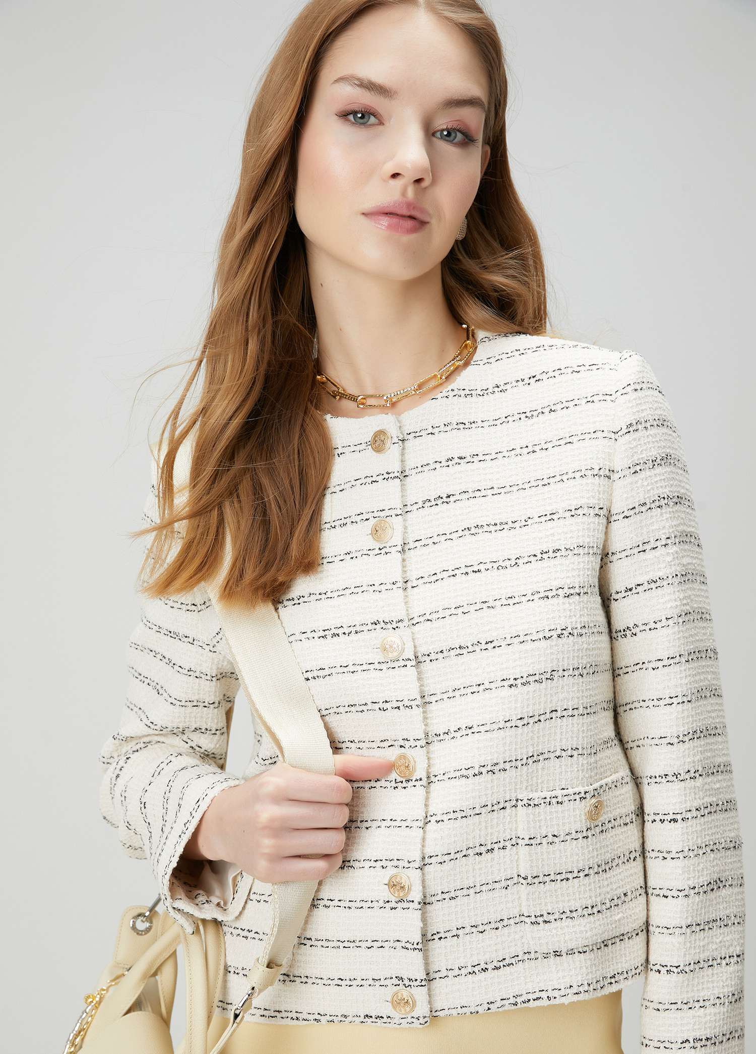 Ekru Tweed Ceket