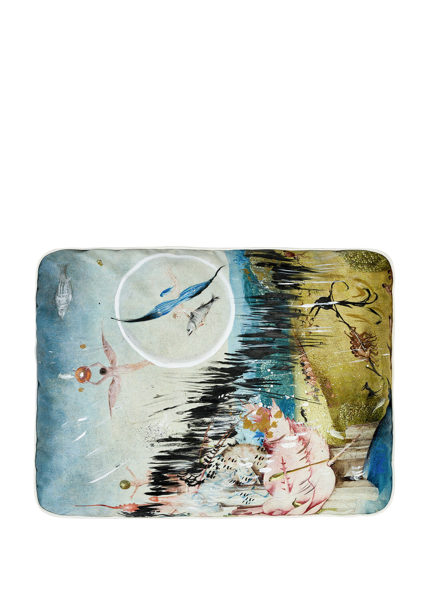 Cennet Renkli El Boyaması Detaylı İpek Saten Kırlent 45 x 65 cm