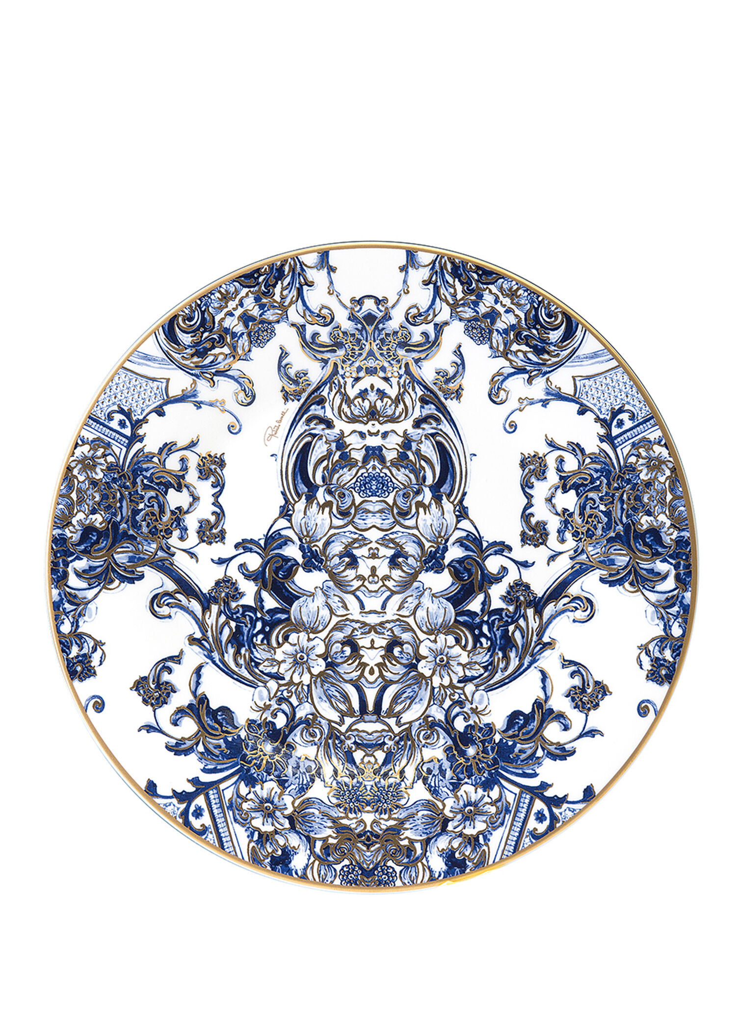 Azulejos Mavi Beyaz Desenli Porselen Pasta Tabağı 21 cm