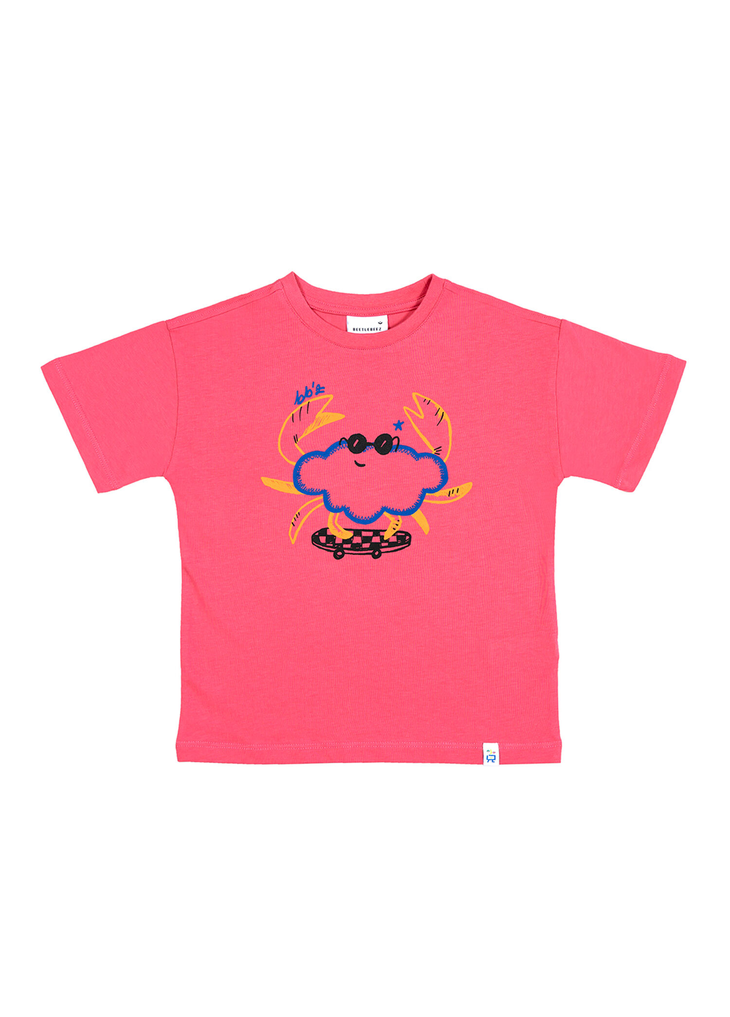 Cool Funny Crab Baskılı Pembe Oversize Kısa Kollu Kız Çocuk T-Shirt
