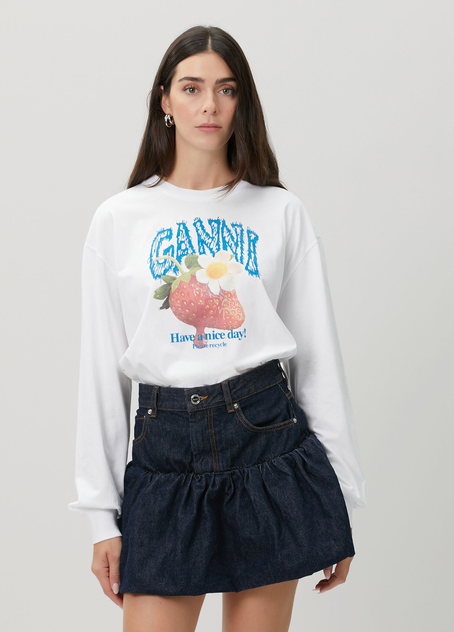Strawberry Beyaz Uzun Kol T-shirt