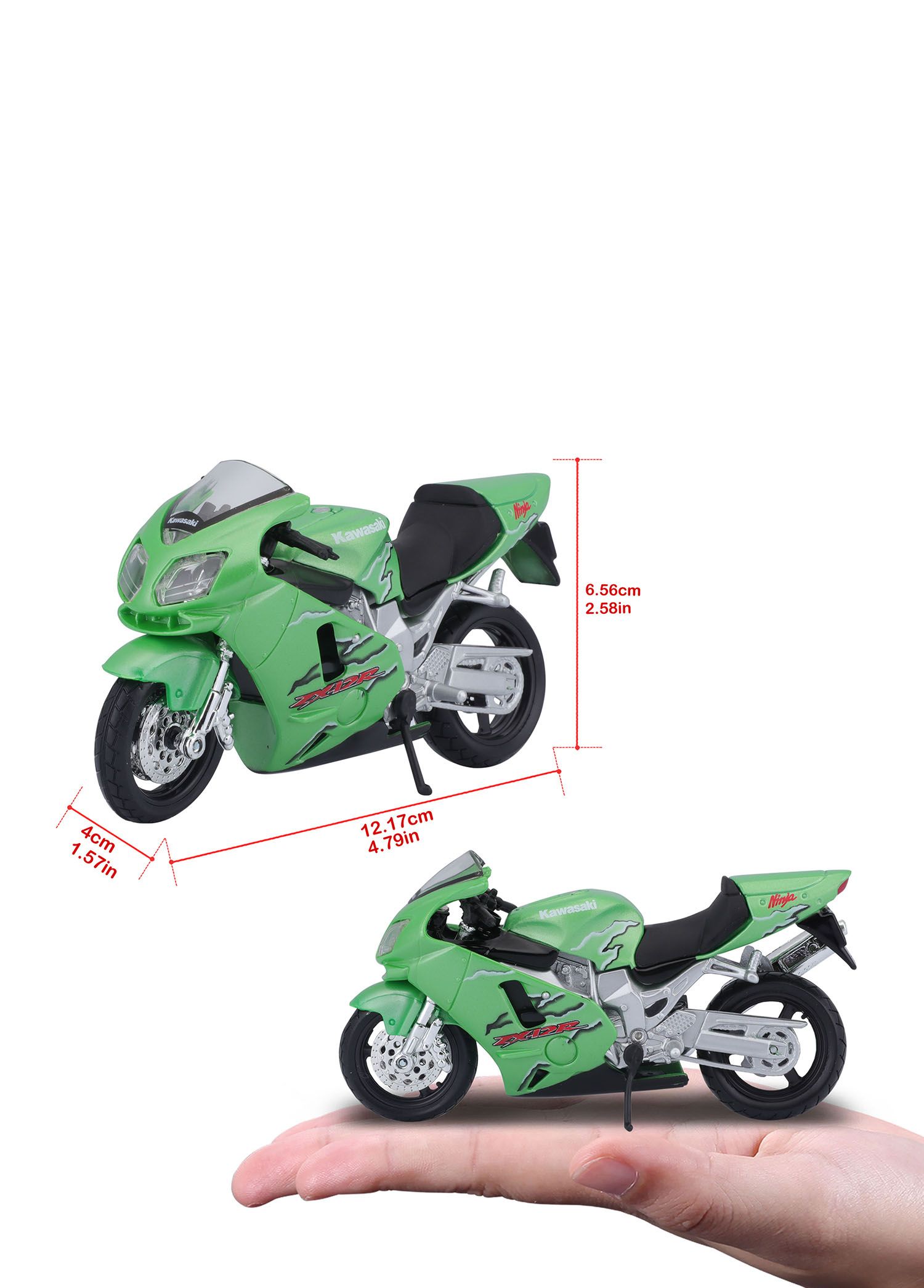 Maisto - Kawasaki Ninja ZX-12R 1:18 Metalik Yeşil Model Motor - Yeşil