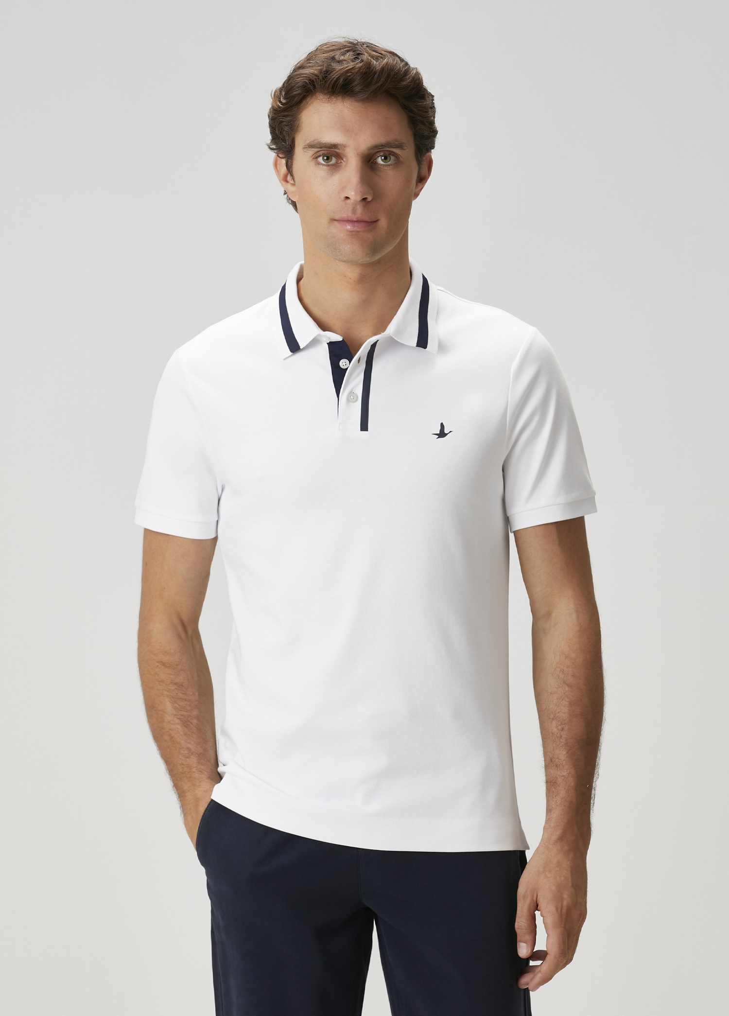 Slim Fit Beyaz Polo Yaka T-shirt_1
