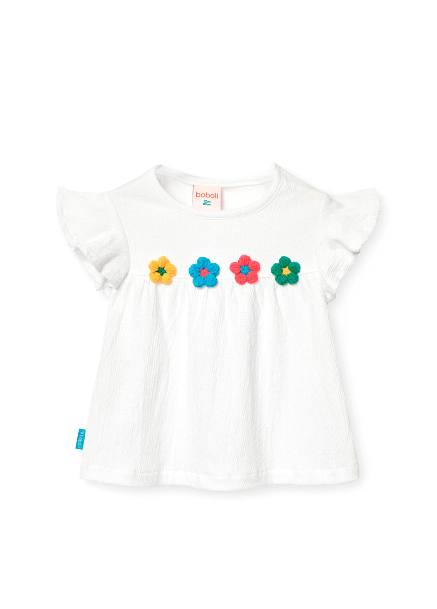 Renkli Çiçek Desenli Beyaz Kısa Kollu Kız Çocuk T-shirt