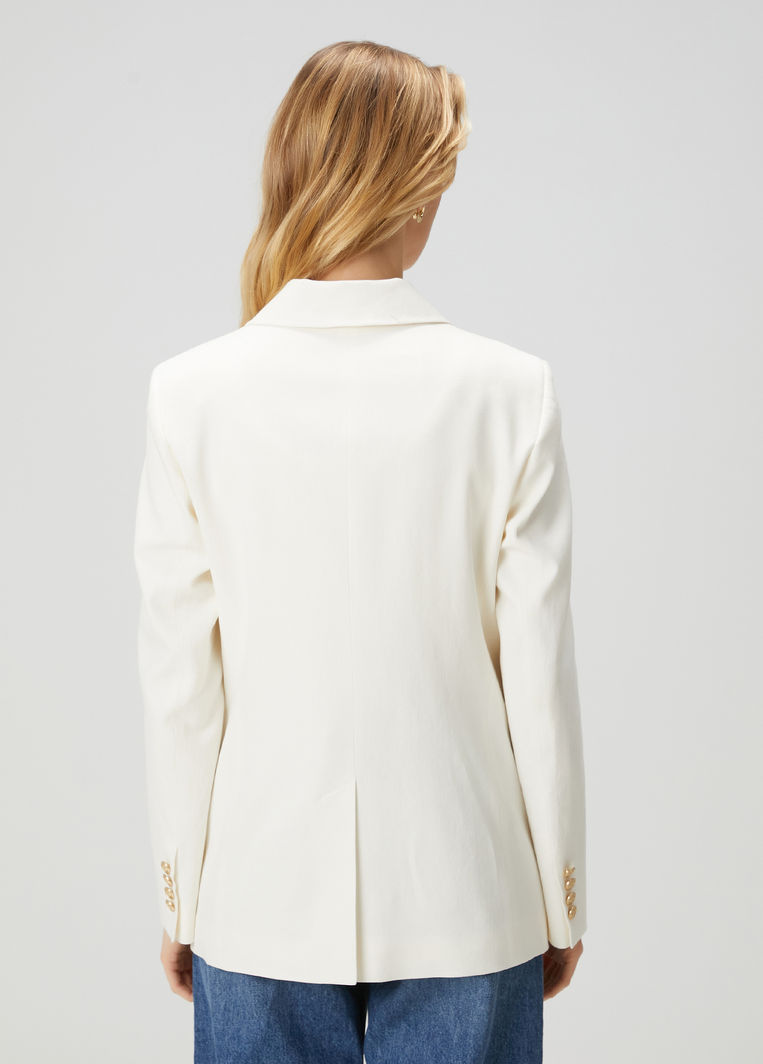 Kırık Beyaz Kruvaze Keten Blazer_6