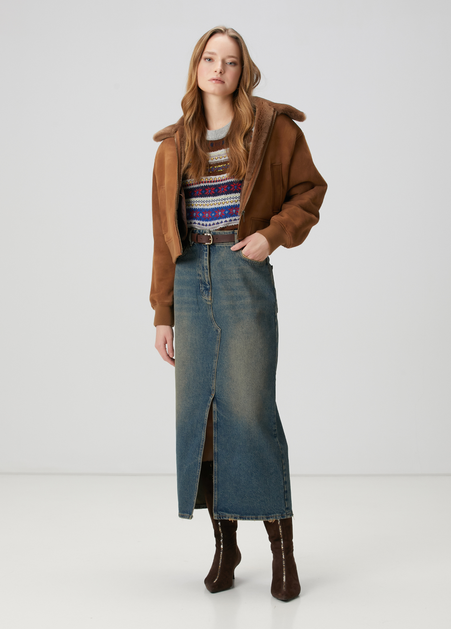 Mavi Midi Denim Kalem Etek_1