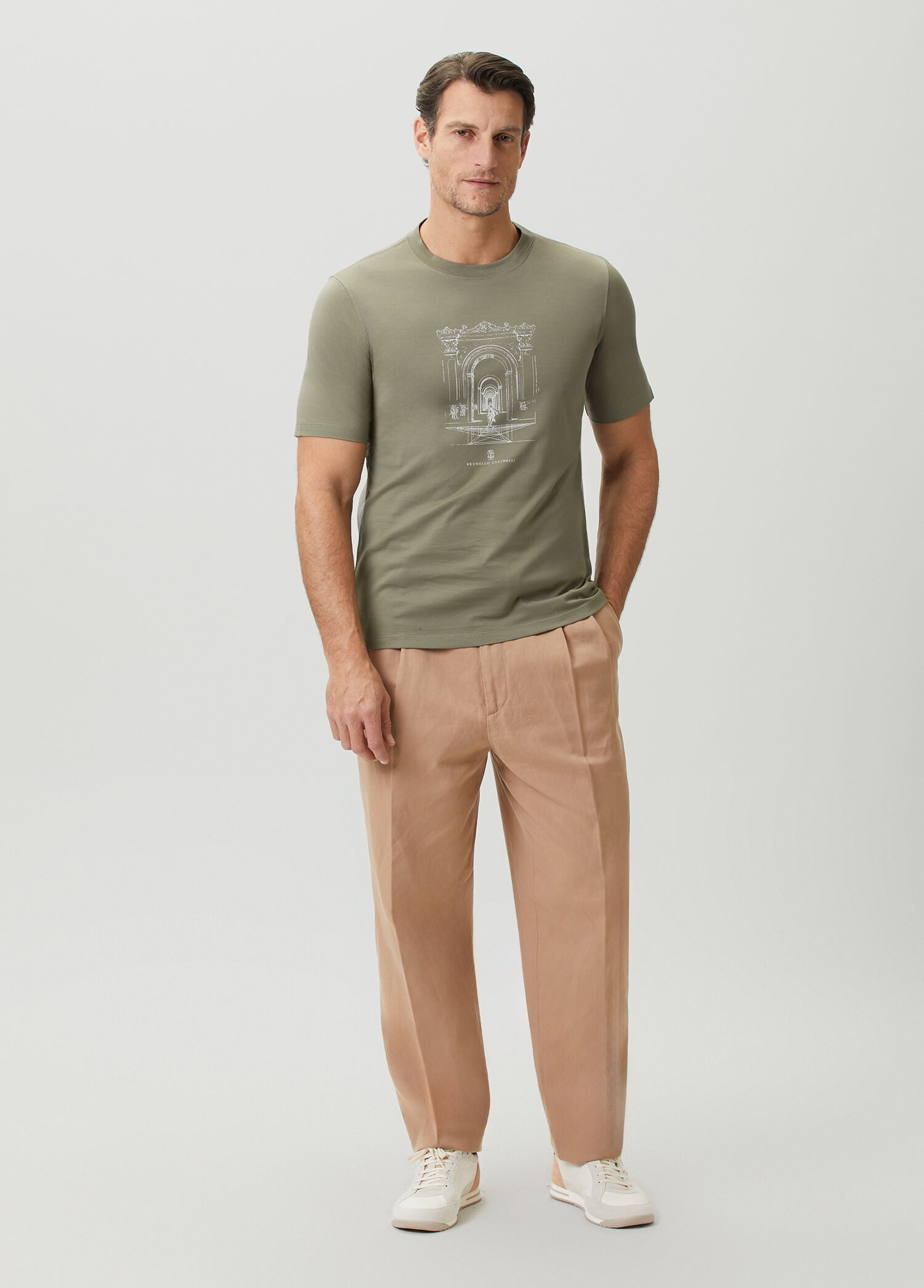 Green Brunello Cucinelli Green Men Green Logo Printed T-Shirt