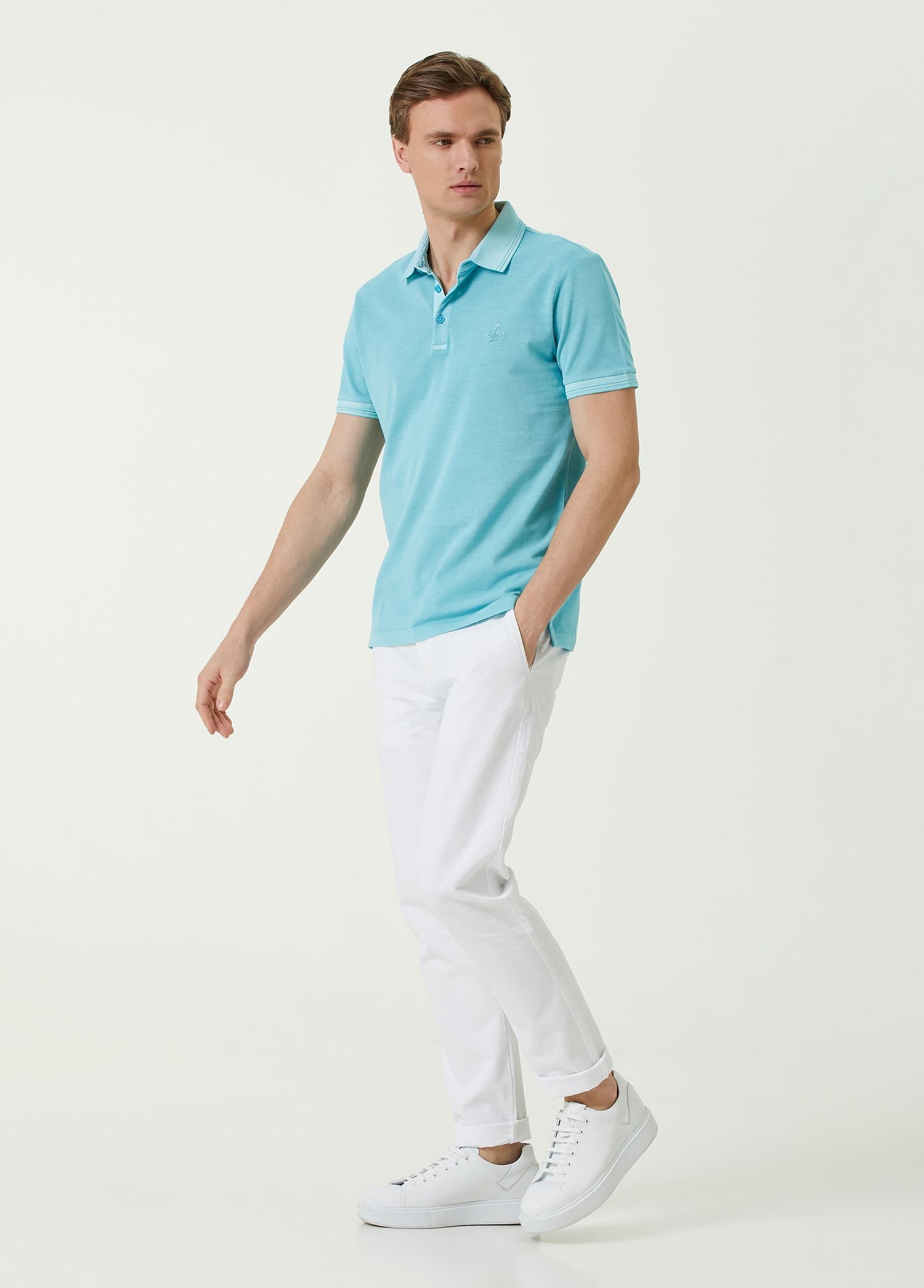 Slim Fit Turkuaz Polo Yaka T-shirt_1