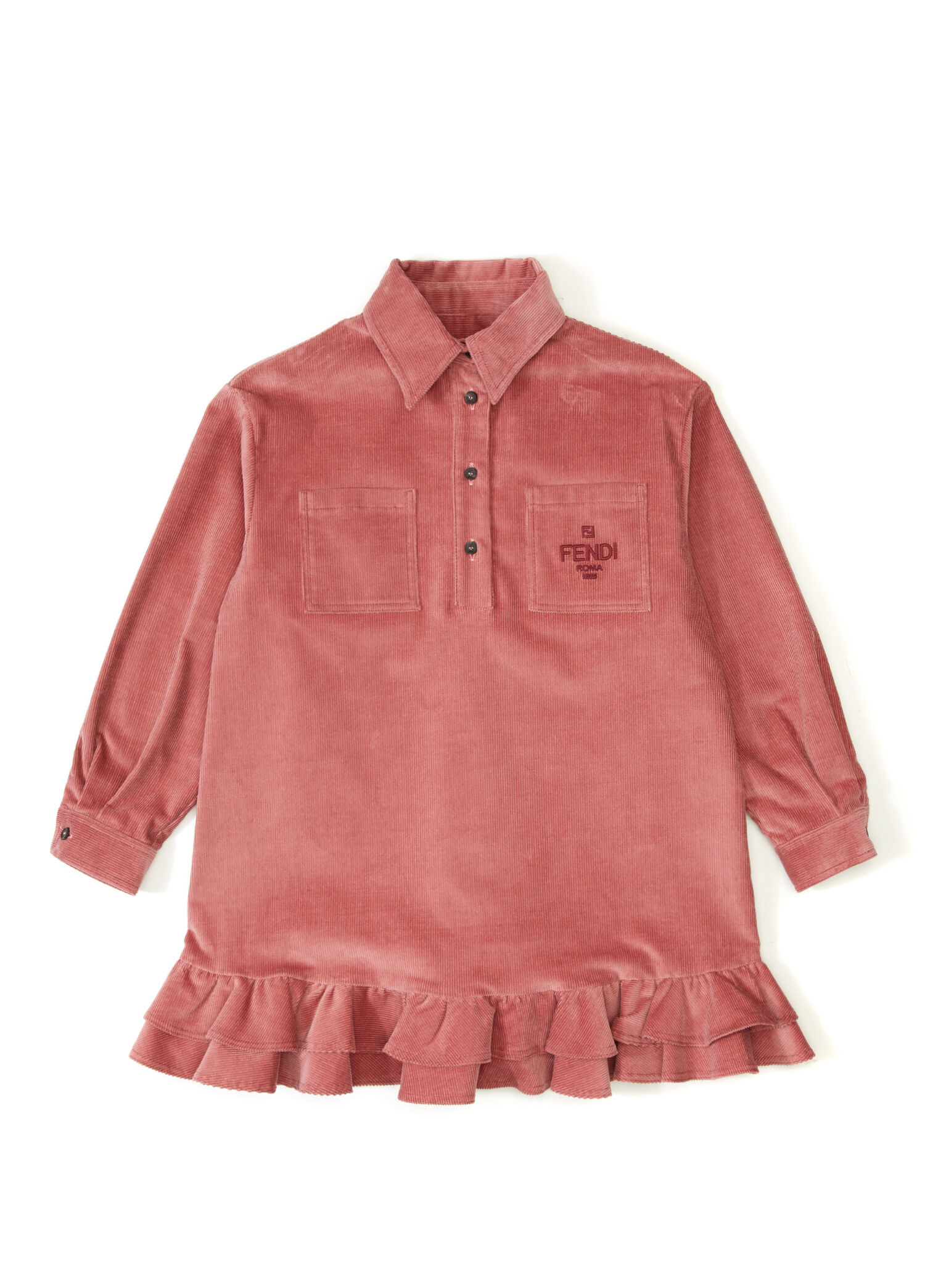 Pembe Fırfırlı Kız Çocuk Kadife Elbise