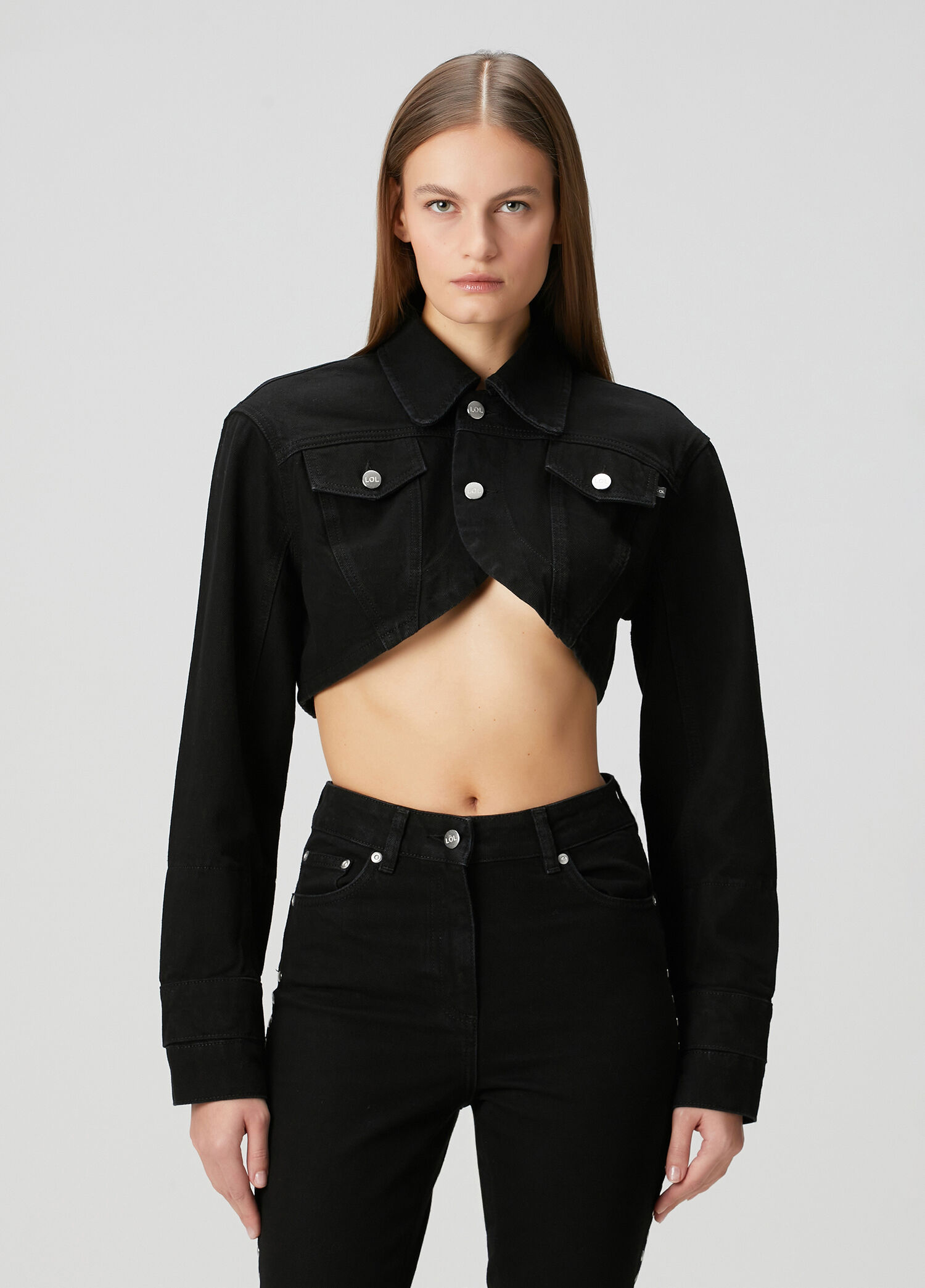 Delvina Siyah Crop Denim Ceket