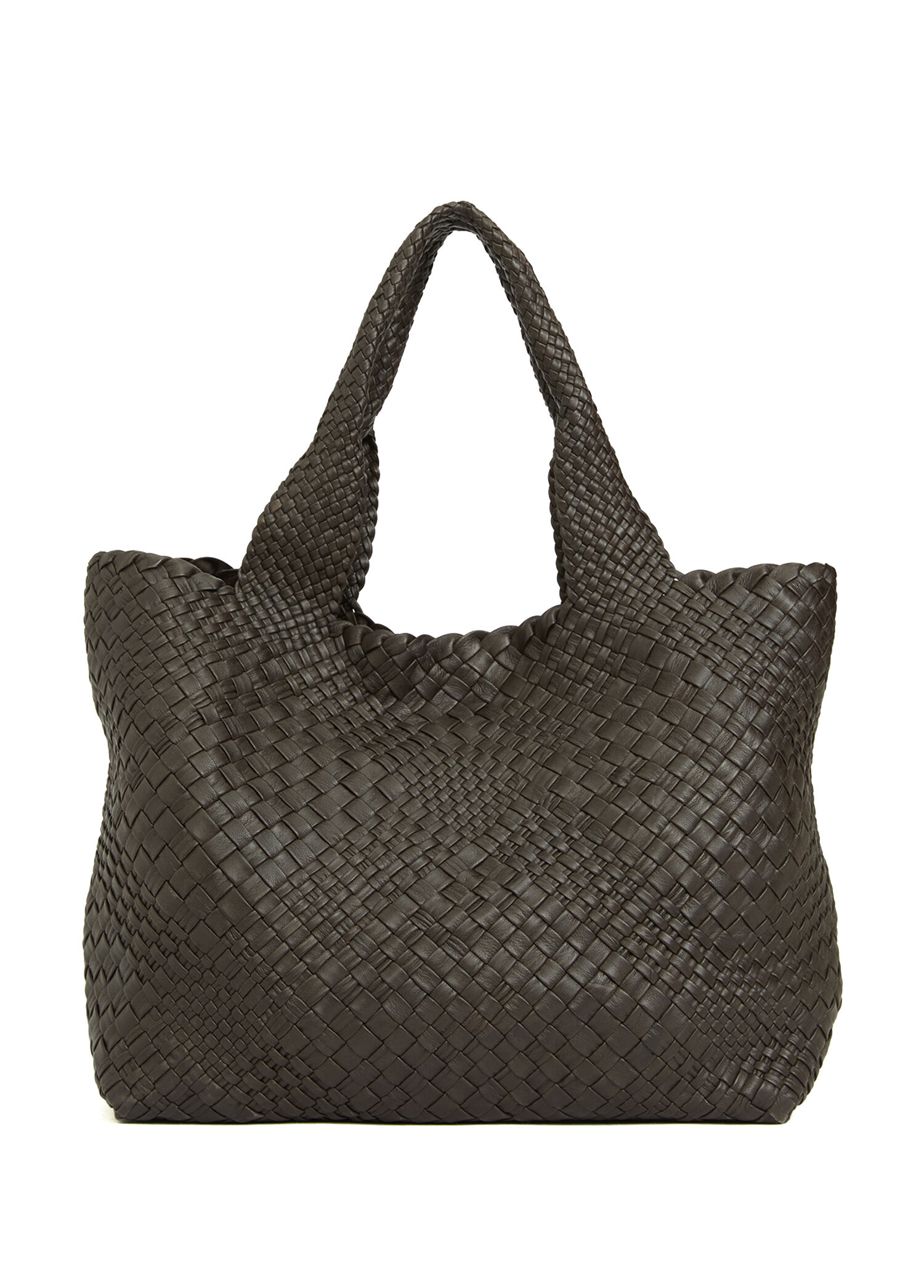 Kahverengi Kadın Örgü Deri Shopper Çanta