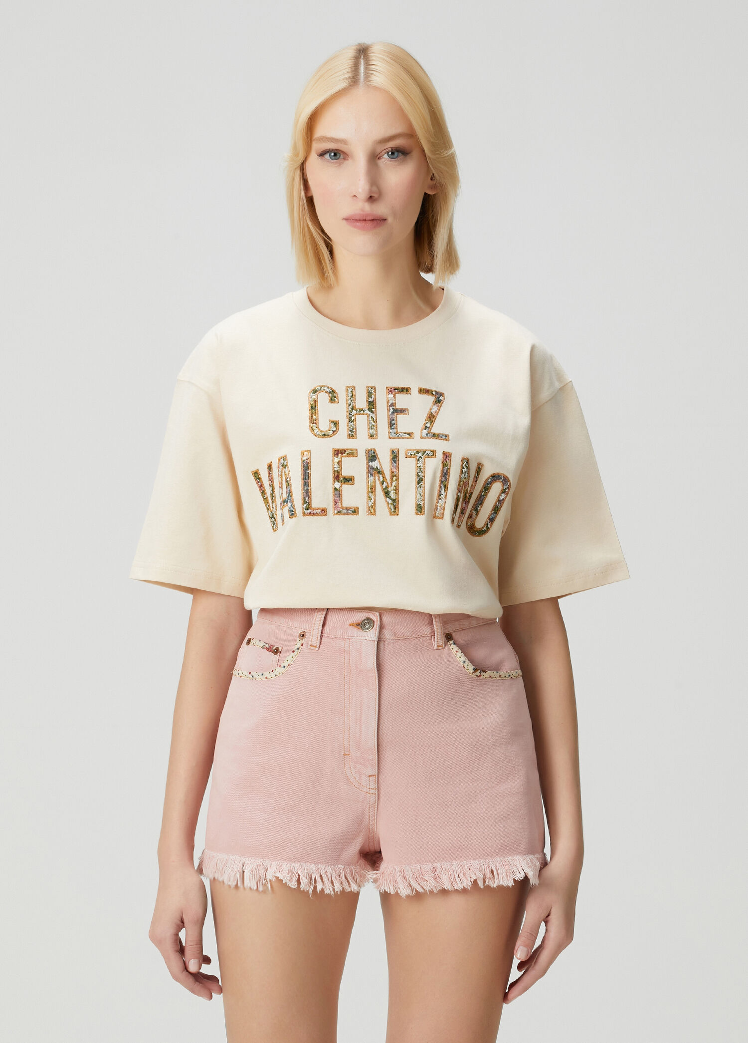 Chez Valentino Krem Kaşmir T-shirt