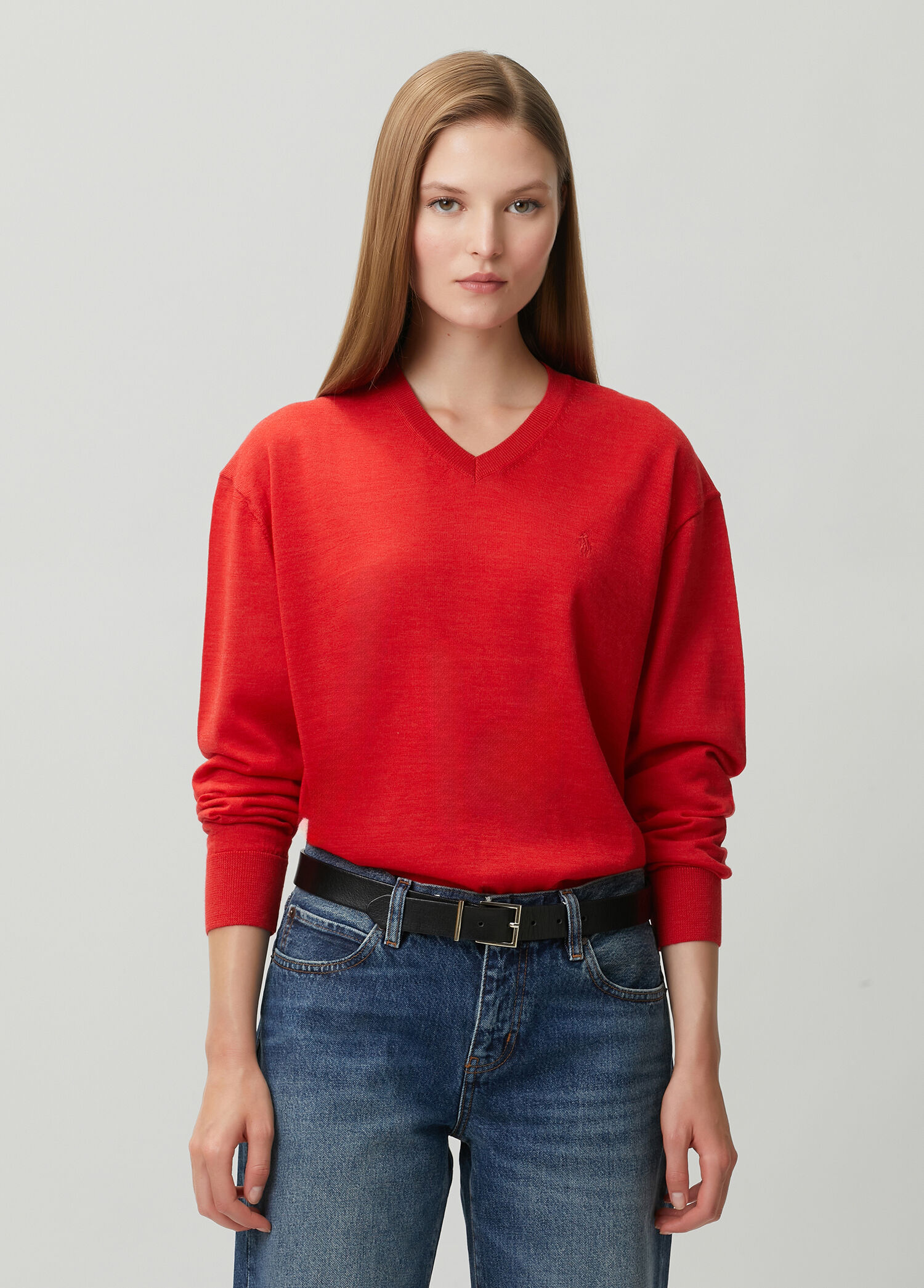 Red V-Neck Wool Sweater