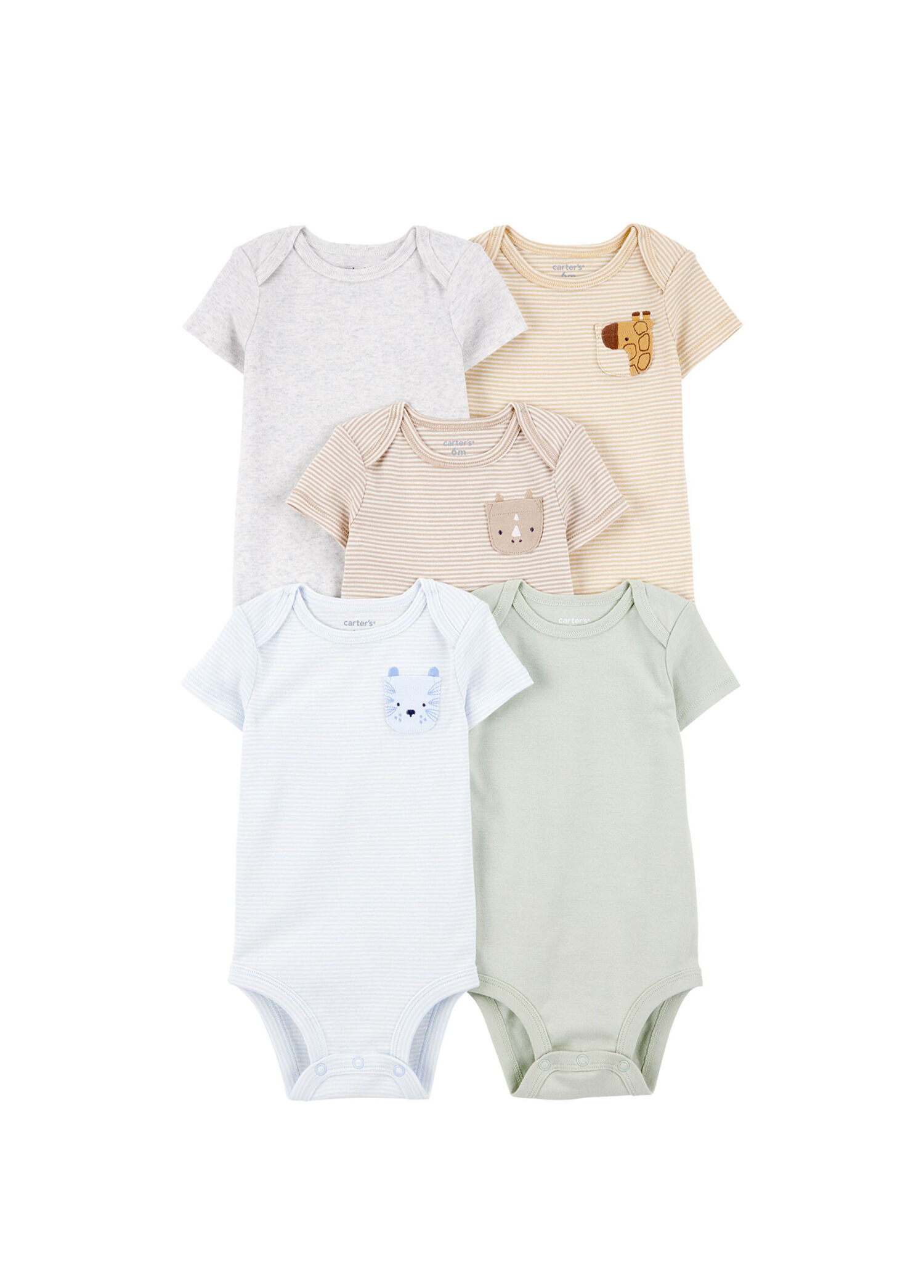 Renkli Pamuklu Çıtçıtlı Kısa Kollu Unisex Bebek 5'li Body Seti
