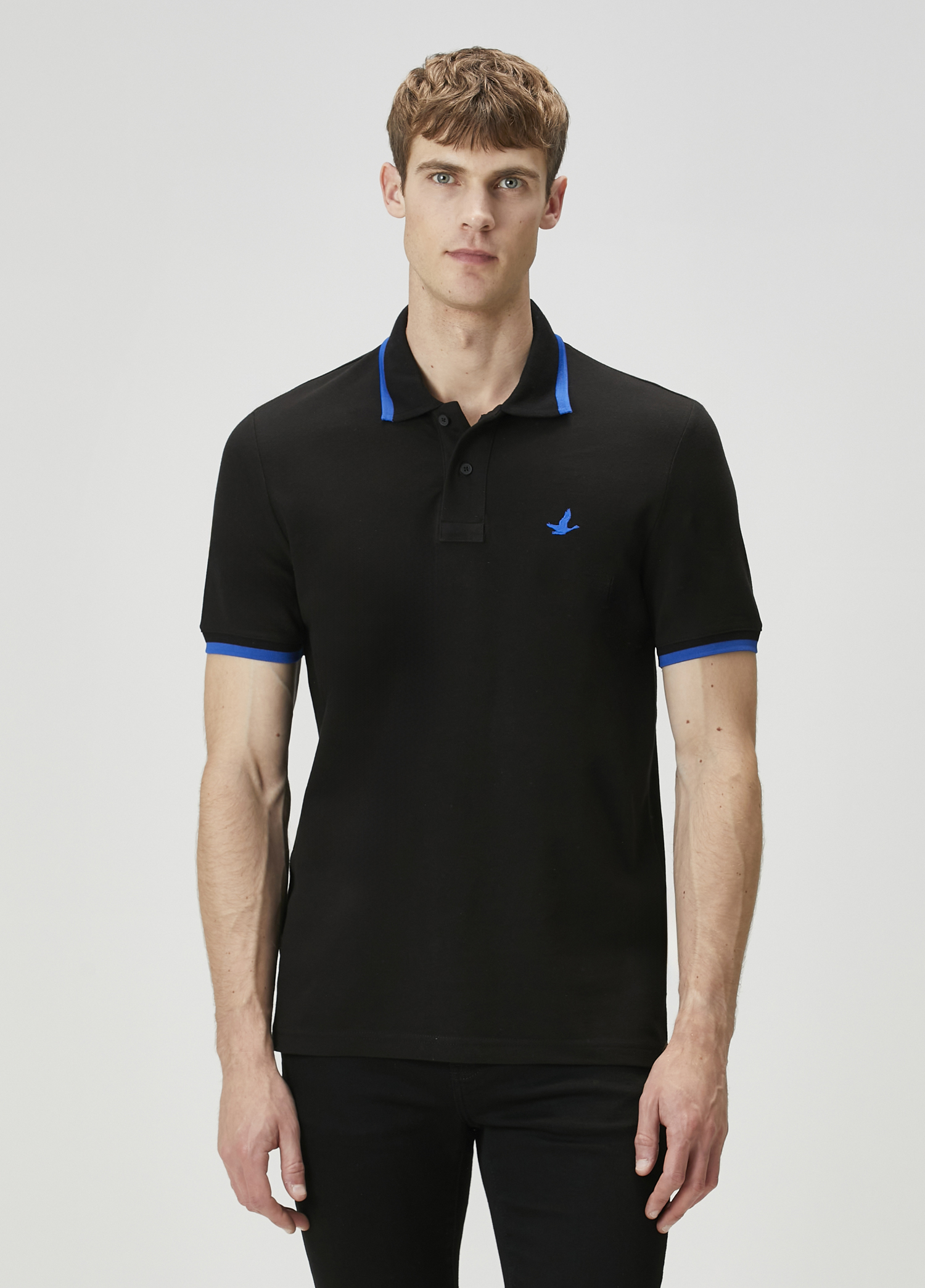 Siyah Saks Polo Yaka T-shirt