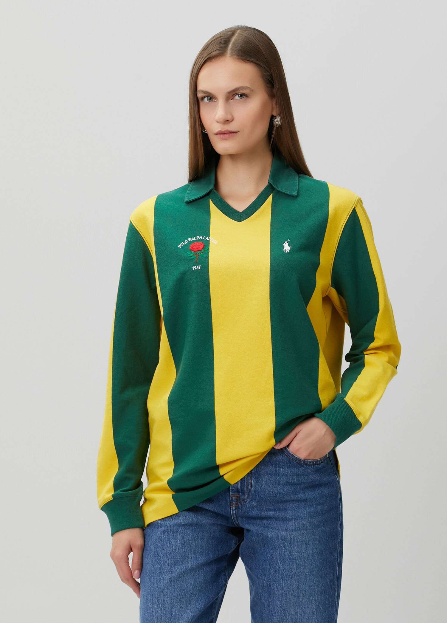 P Polo Ralph Lauren Green Yellow Striped Sweatshirt