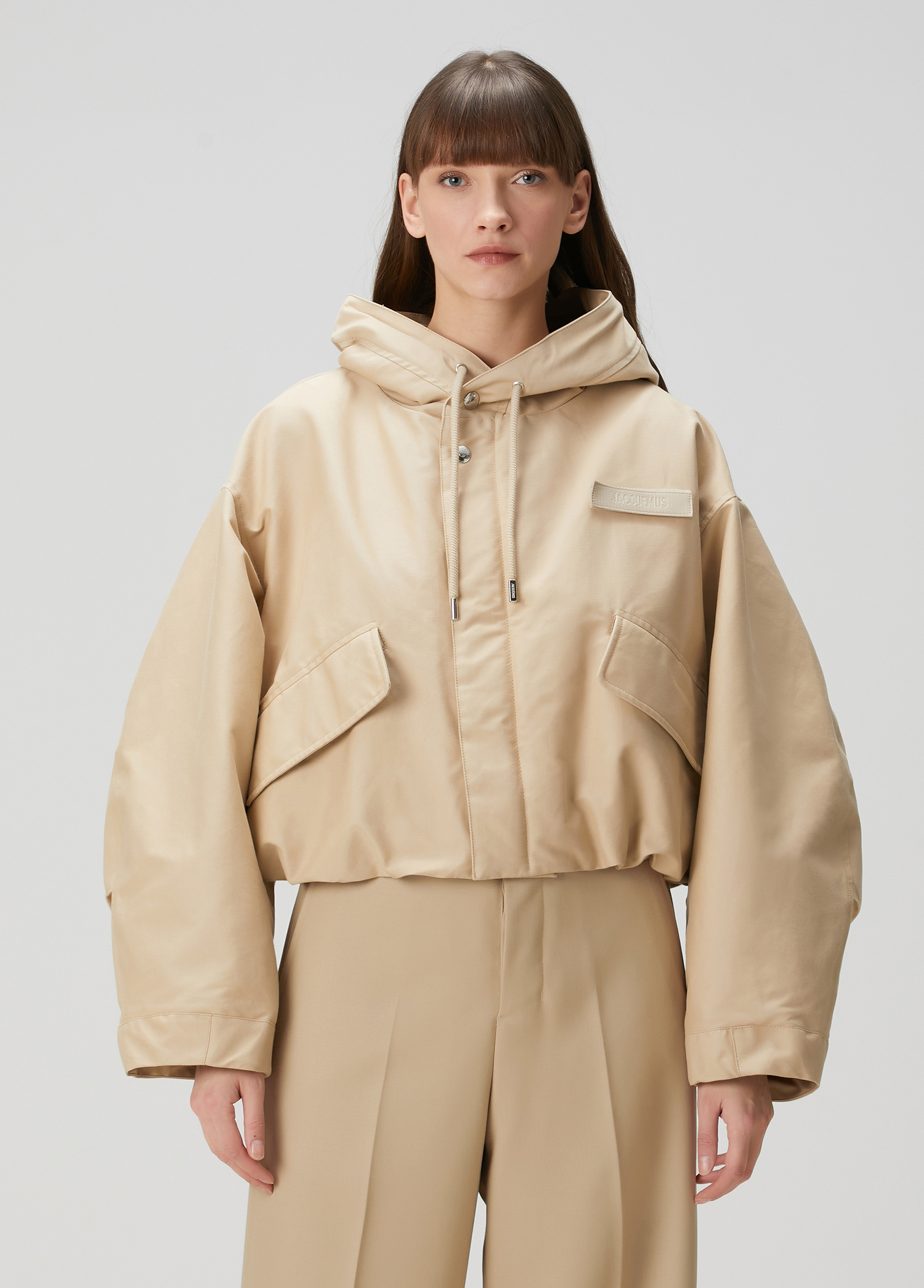 Caraco Bej Kapüşonlu Crop Parka