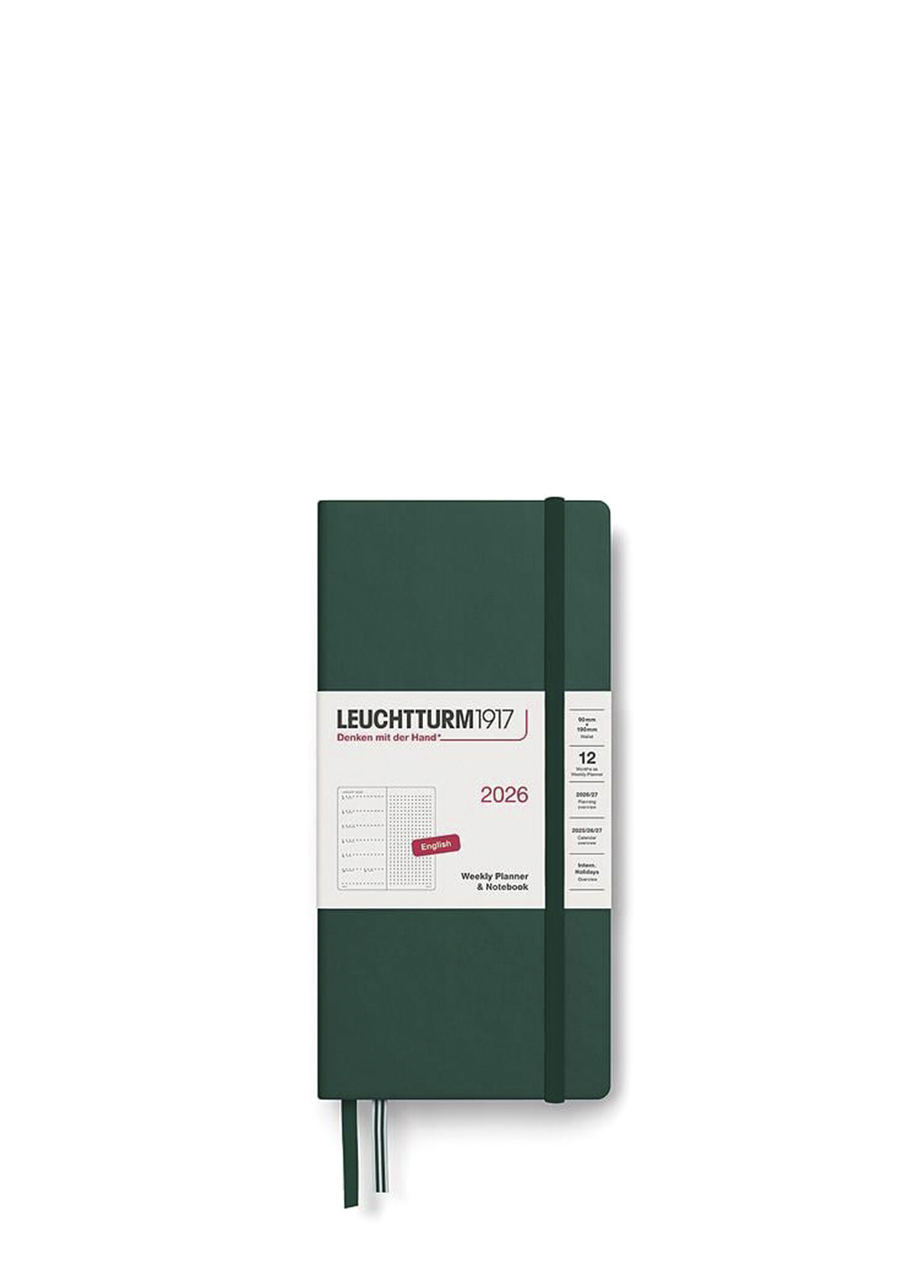 Forest Green İngilizce Defter Noktalı Wallet 2026 B6+ x A6 Weekly Planner ve Ajanda 372878