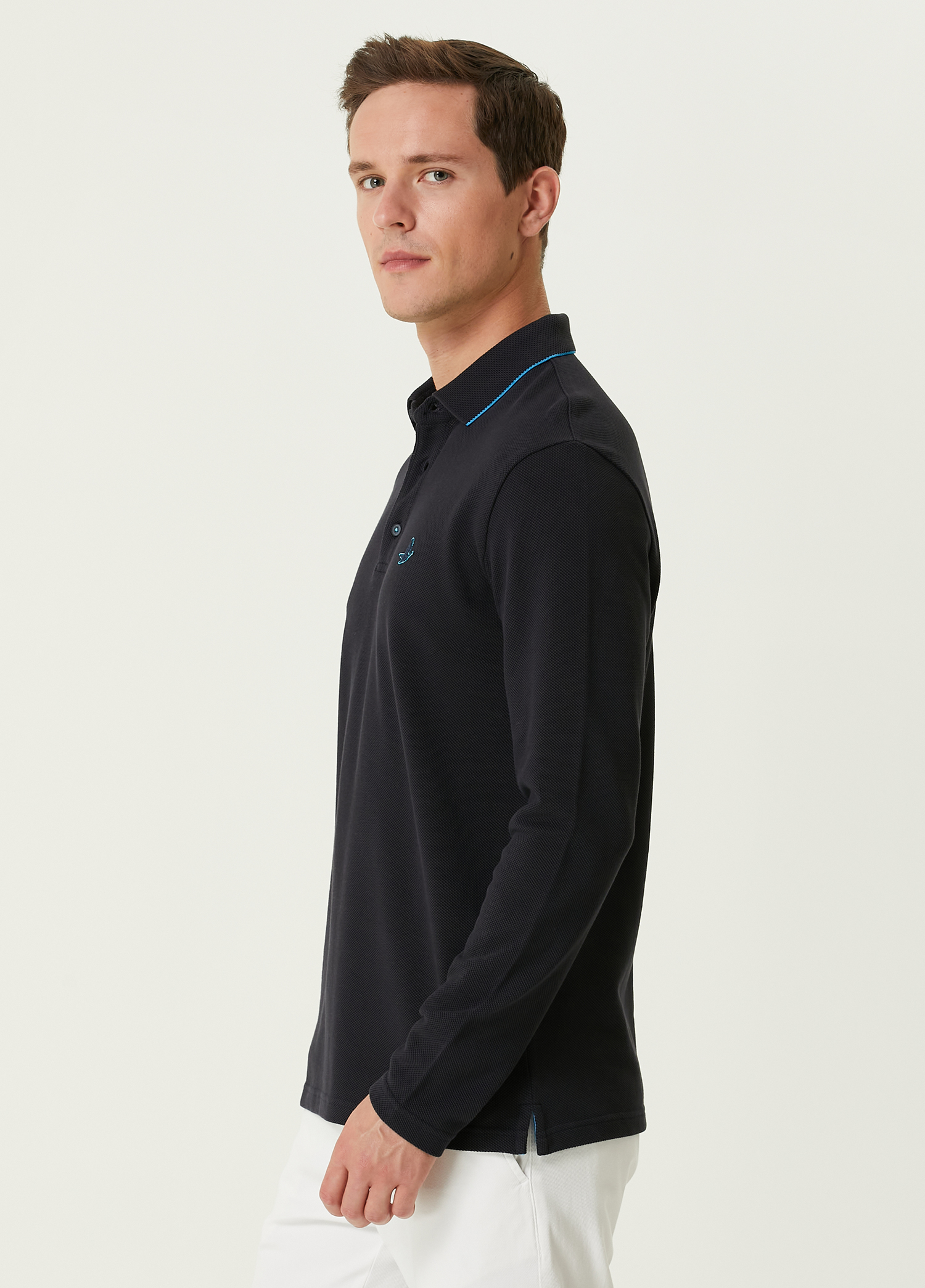 Slim Fit Lacivert Polo Yaka Sweatshirt_3