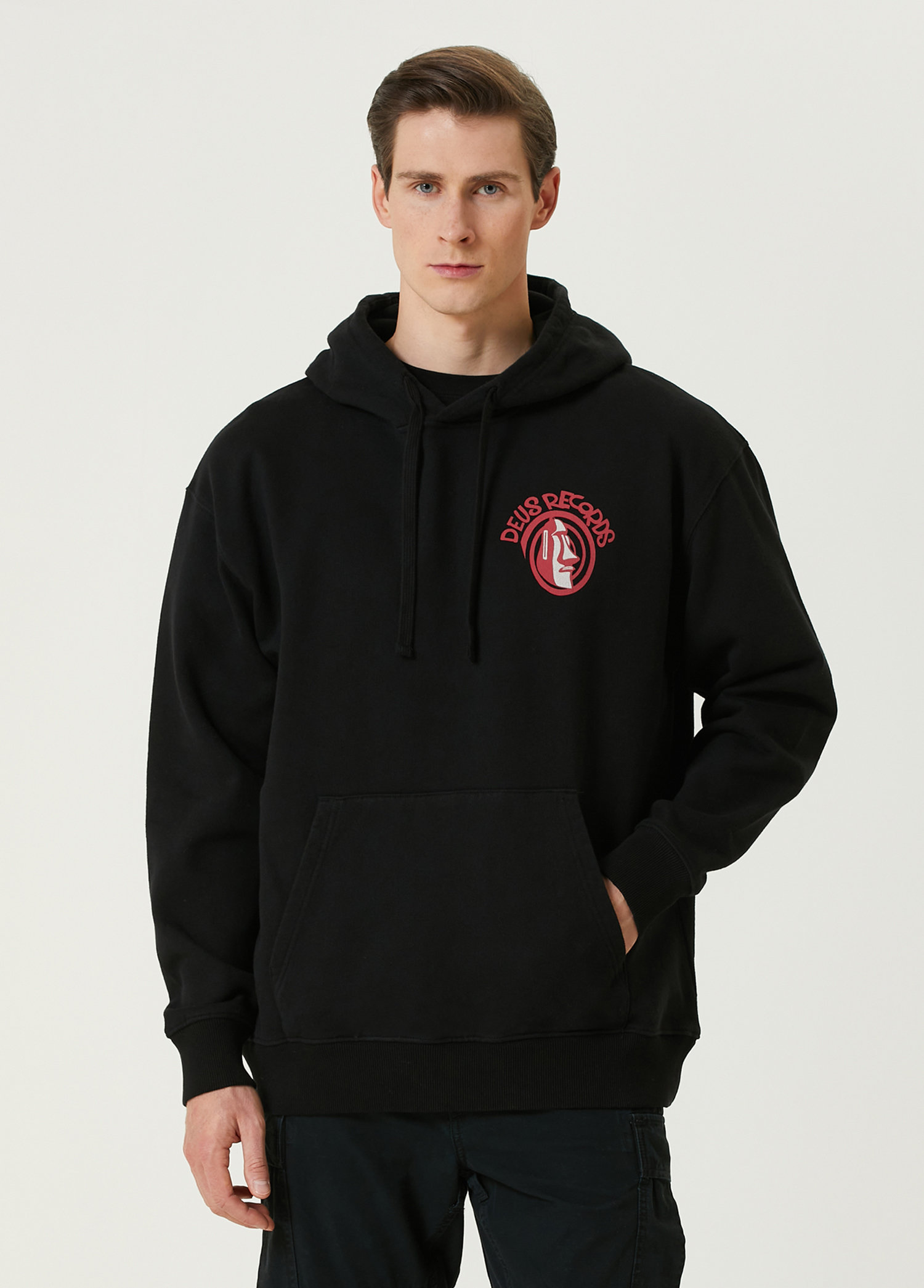 Siyah Kapüşonlu Logo Baskılı Sweatshirt