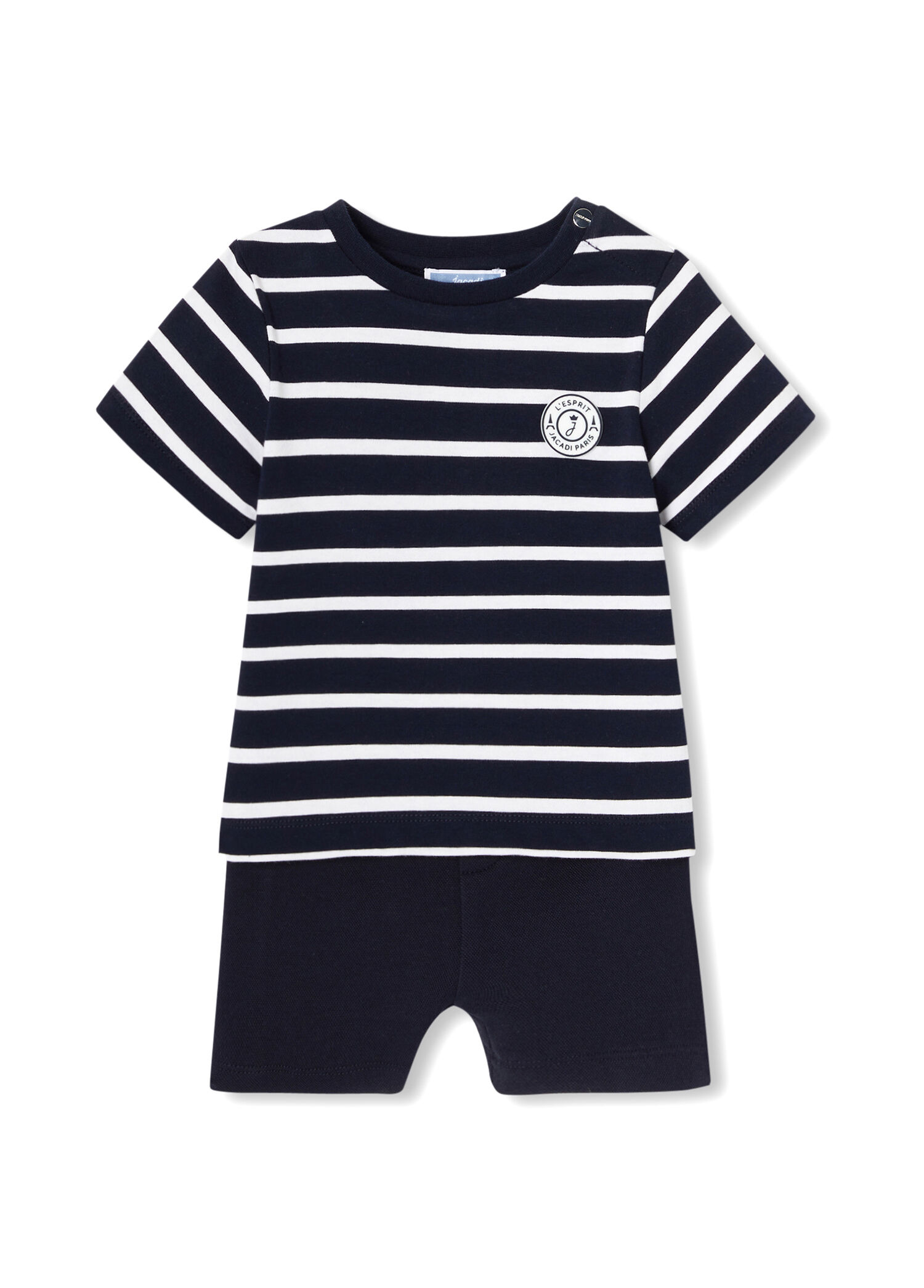 Lacivert Beyaz Çizgili Pamuklu Kısa Kollu T-Shirt ve Şort Erkek Bebek 2'li Set