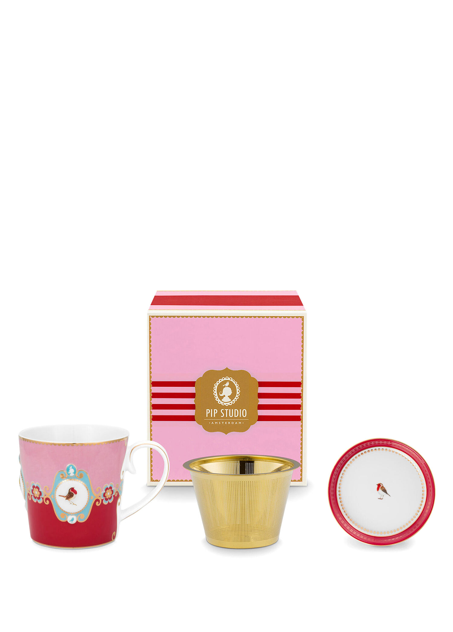 P Pip Studio Love Birds Kirmizi Porselen Cay Demleme Fincan Seti