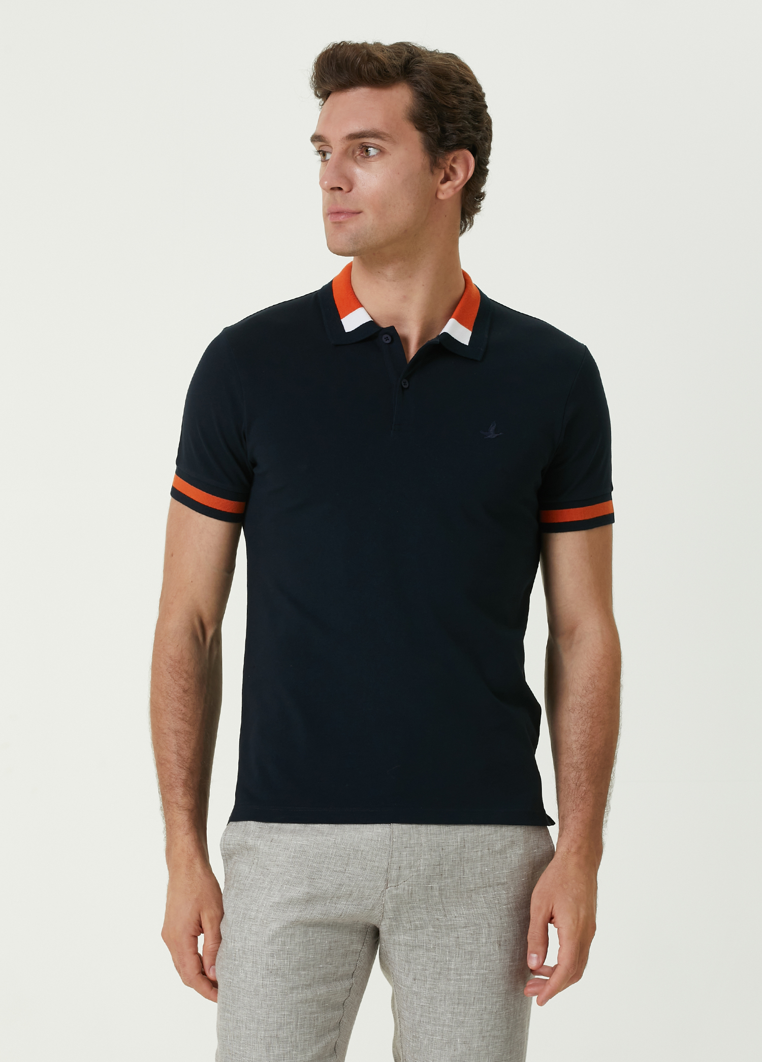 Slim Fit Lacivert Block Renkli T-shirt