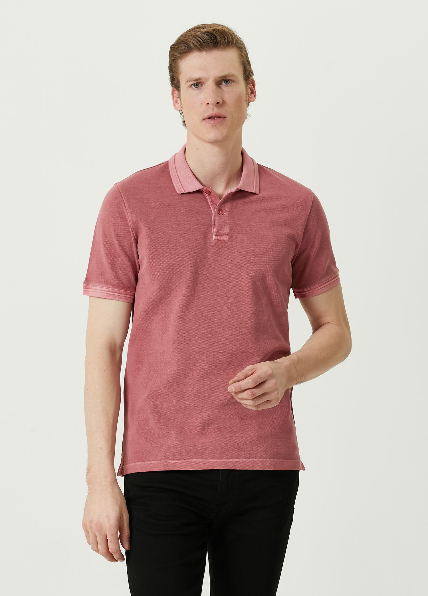 Pembe Polo Yaka Pike T-shirt