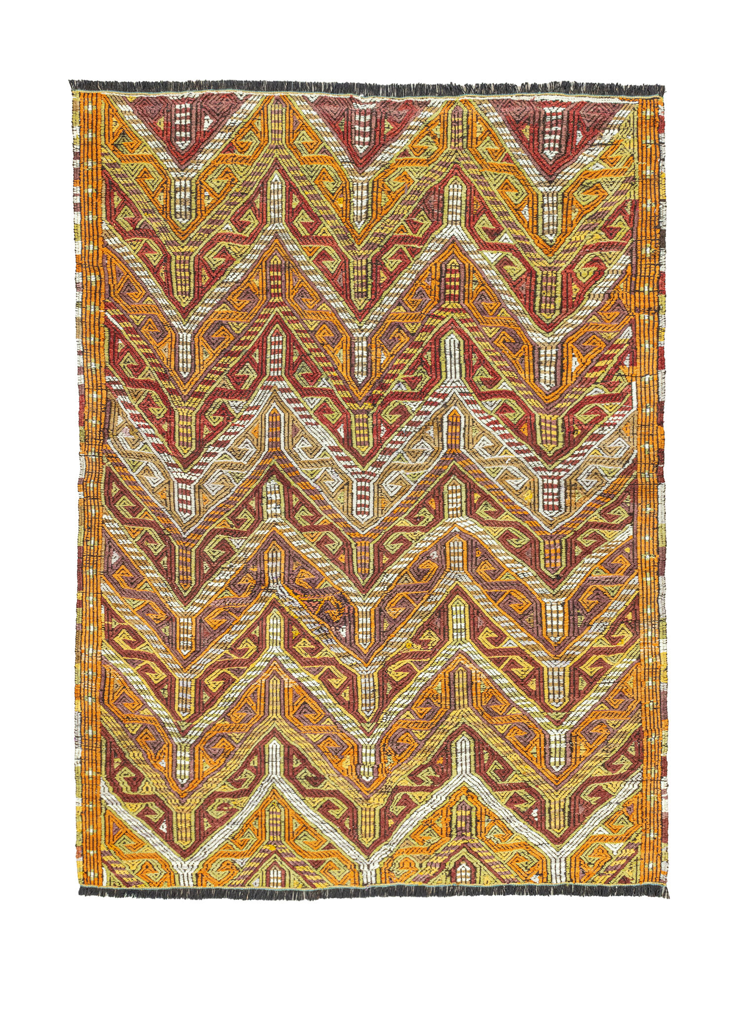 Kortu Etnik El Dokuma Yünlü Turuncu Cicim Kilim 131x166 cm